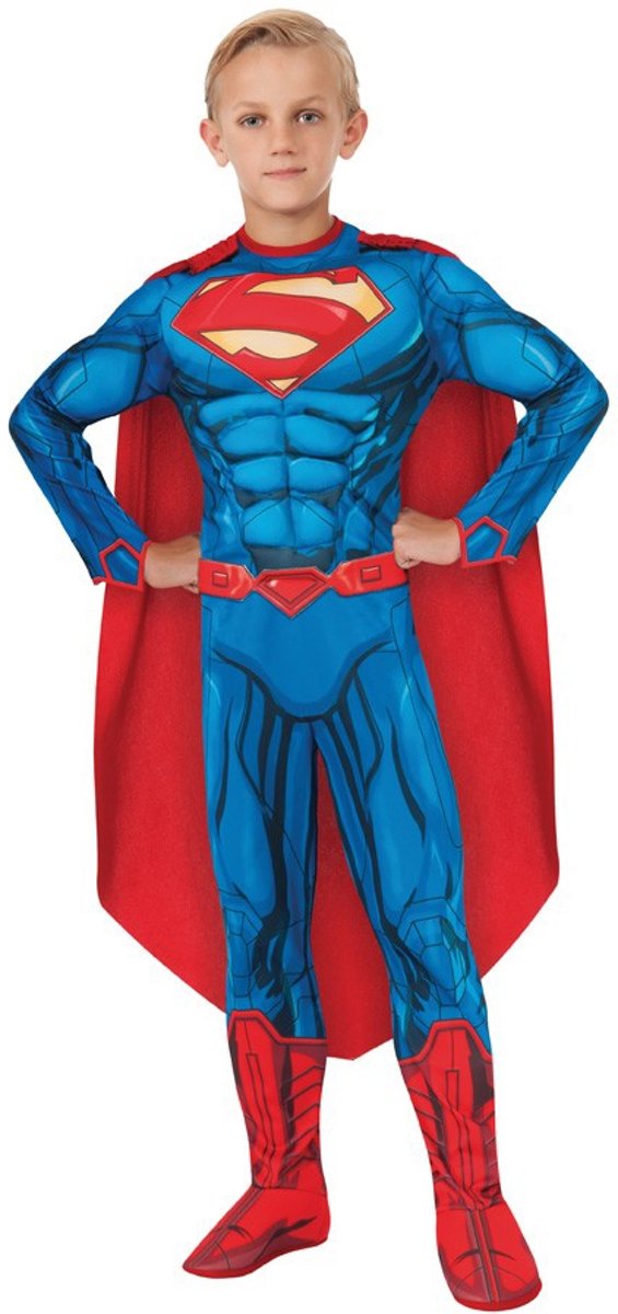 Superman pak muscles met cape - maat 104-116 - Marvel Supergirl superheld blauw rood kostuum jongens gespierd carnaval