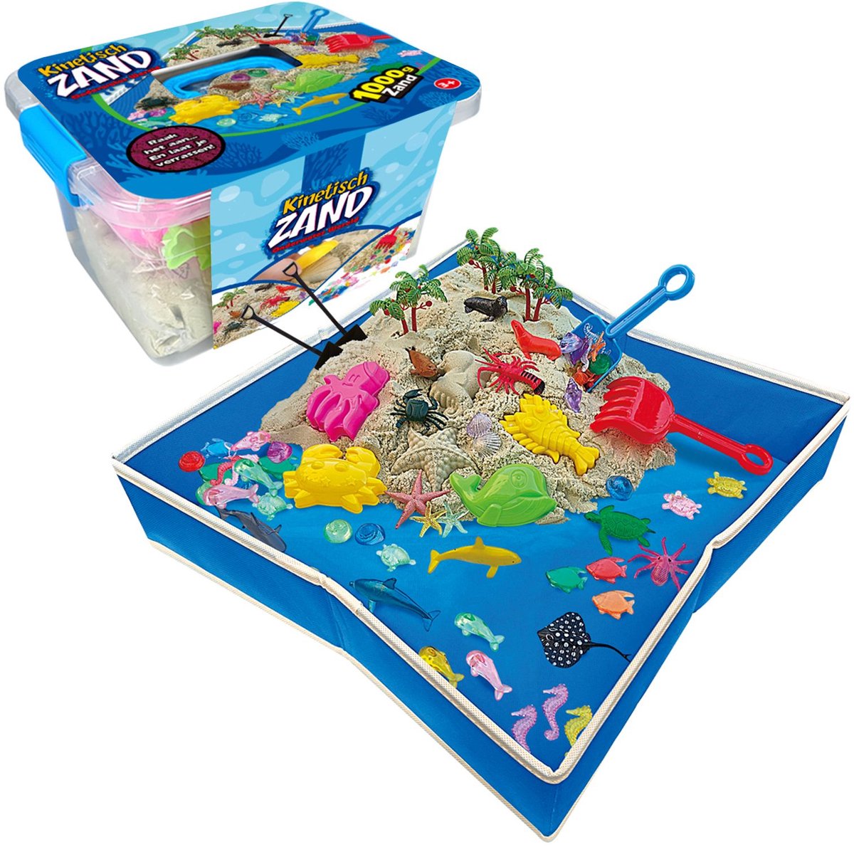   - Oceaan Thema + 50 Accessoires & Opvouwbare Speelplaat - 1kg Magisch Speelzand - Educatief & Sensorisch Speelgoed