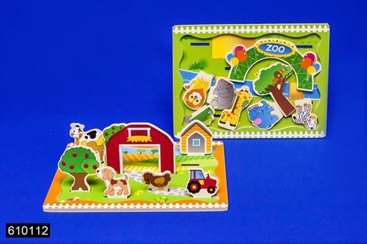 Speelplankje Hout 3D Zoo/Farm 2ass 30x22