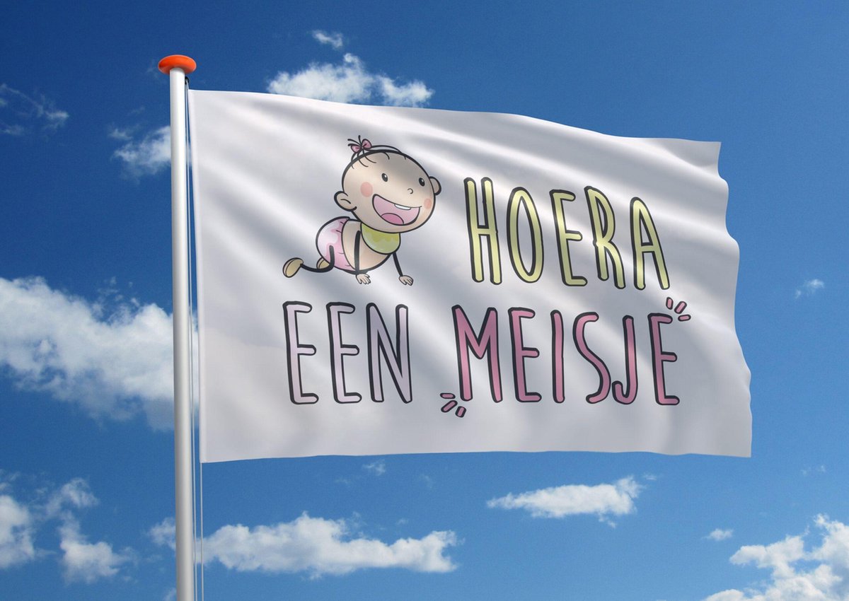 Geboortevlag: Hoera een meisje - 120x180 cm