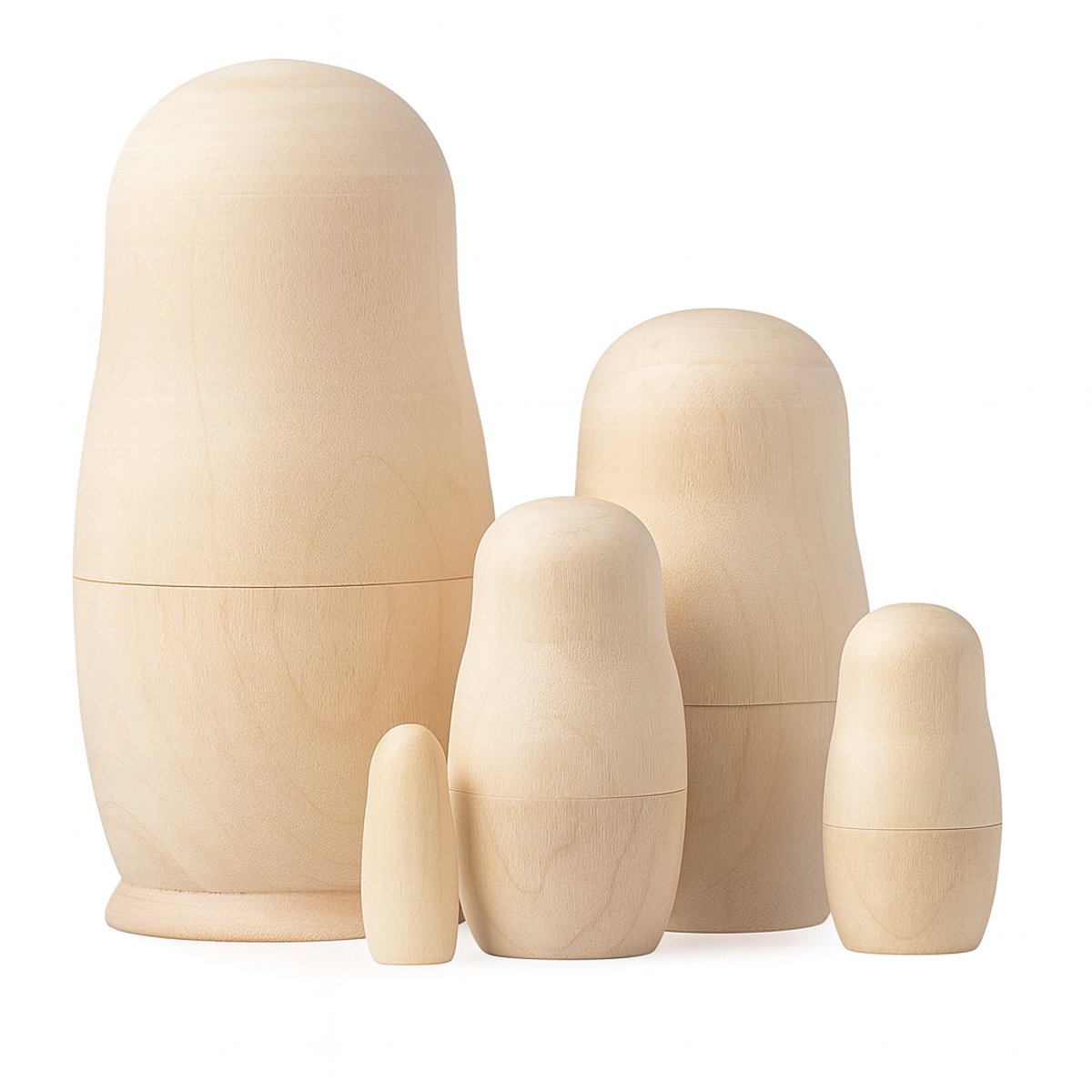 MatroesjkaFamily® Grote Matroesjka Poppen - DIY - Houten Matroesjka Poppen - Ongeschilderd - Peg Dolls - Nesting Dolls - Om Te Schilderen - Baboesjka - Russisch - Blanco Poppen - Hout - 5 Delig - Om Te Verven -