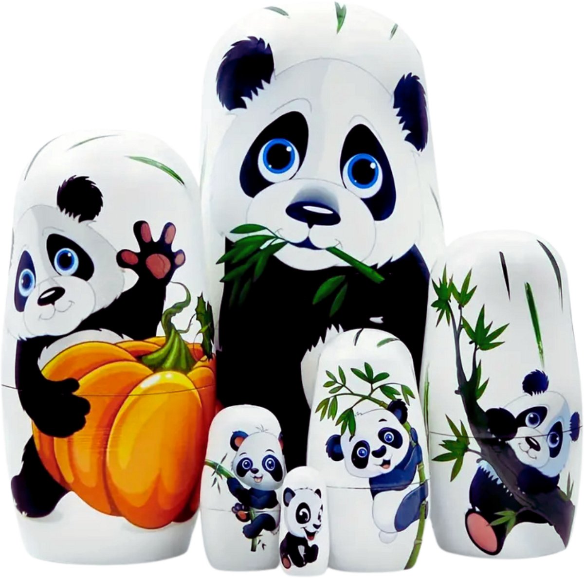 MatroesjkaFamily® Matroesjka Poppen - Panda - 6 Delig - Hout - Matroesjka - Nesting Dolls - Baboesjka Poppetjes Hout - Geverfd - Baboesjka - Babushka - Peg Dolls - Houtpoppetjes - Russische Poppetjes