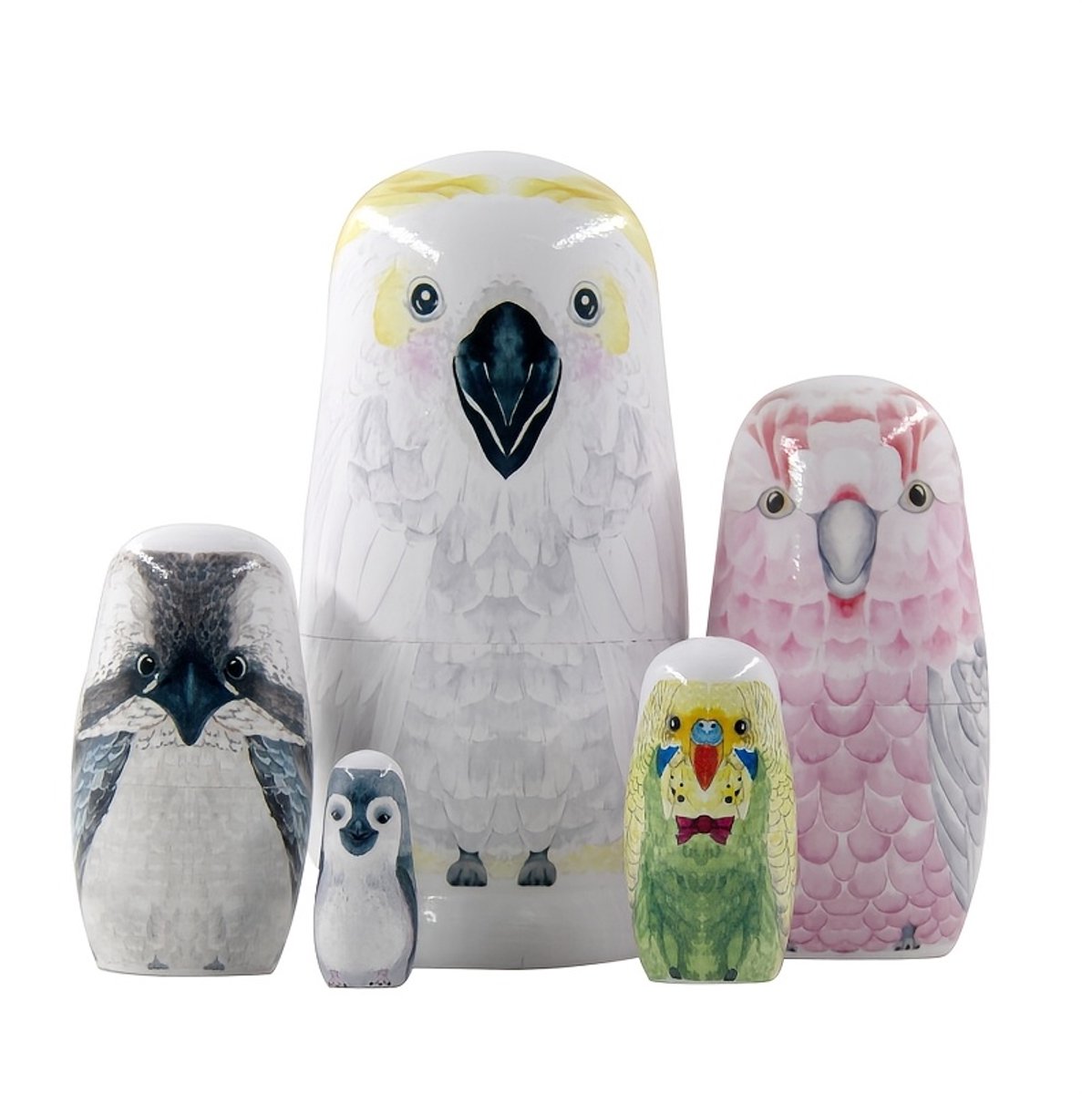 MatroesjkaFamily® Matroesjka Poppen - Vogels - 5 Delig - Hout - Matroesjka - Nesting Dolls - Baboesjka Poppetjes Hout - Geverfd - Baboesjka - Babushka - Peg Dolls - Houtpoppetjes - Russische Poppetjes