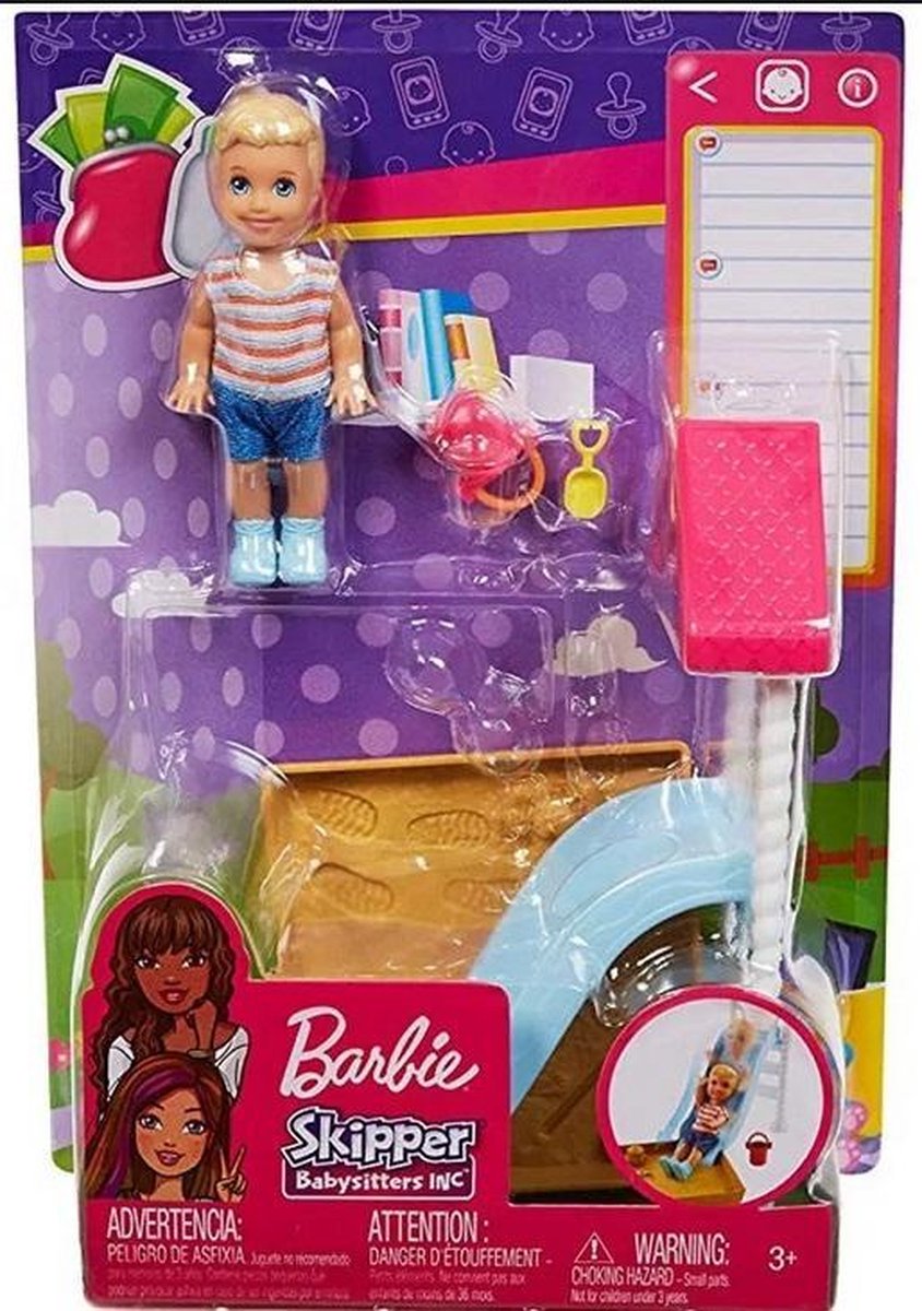 Barbie Skipper Babysitter Speelset, jongen met glijbaan en zandbak