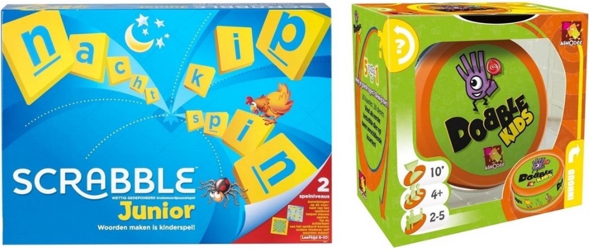 Spellenbundel - 2 Stuks - Mattel Scrabble Junior & Dobble Kids