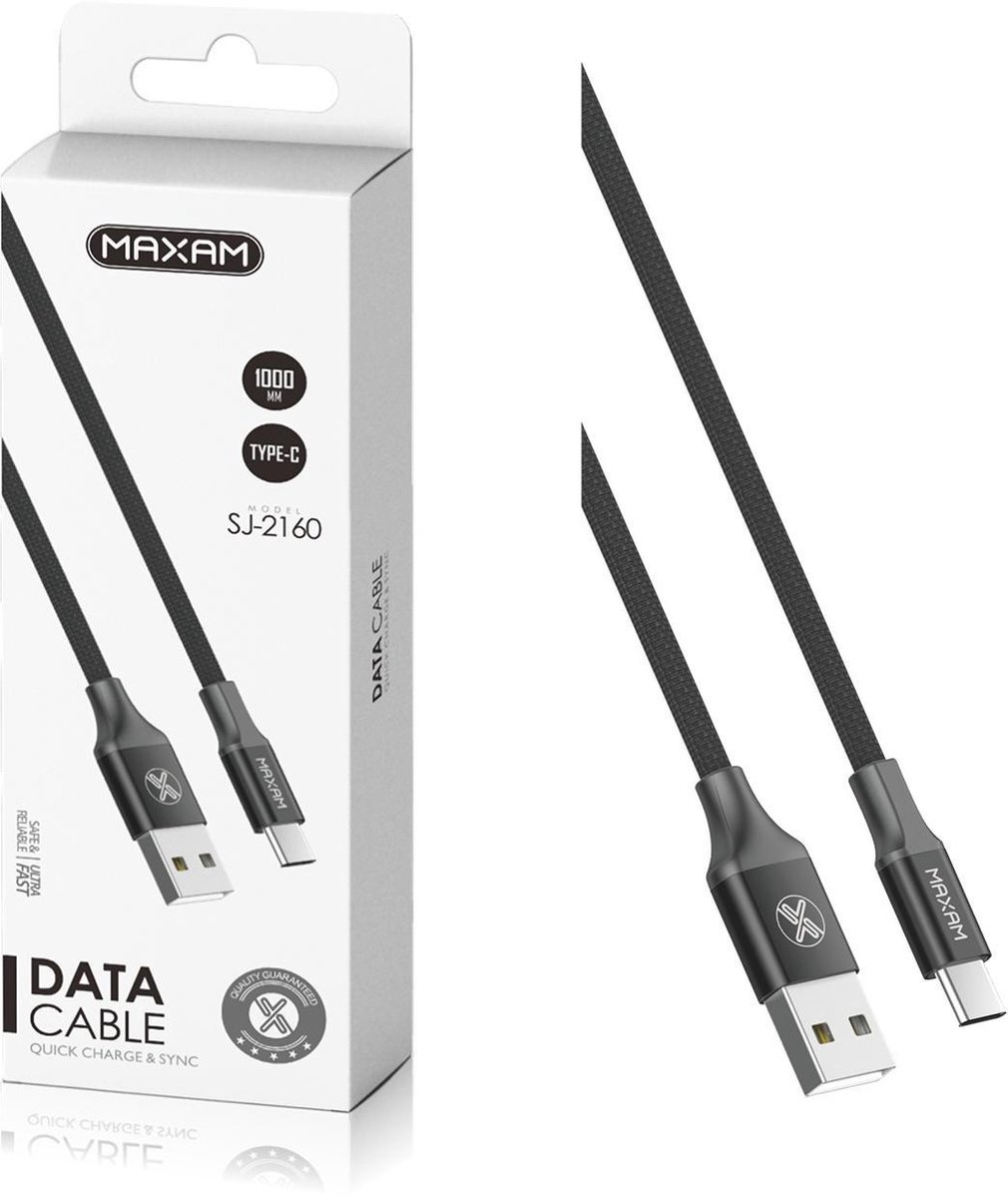 Maxam SJ-2160 USB-C Data- en oplaadkabel - Type C naar USB-A - 1 meter - Zwart