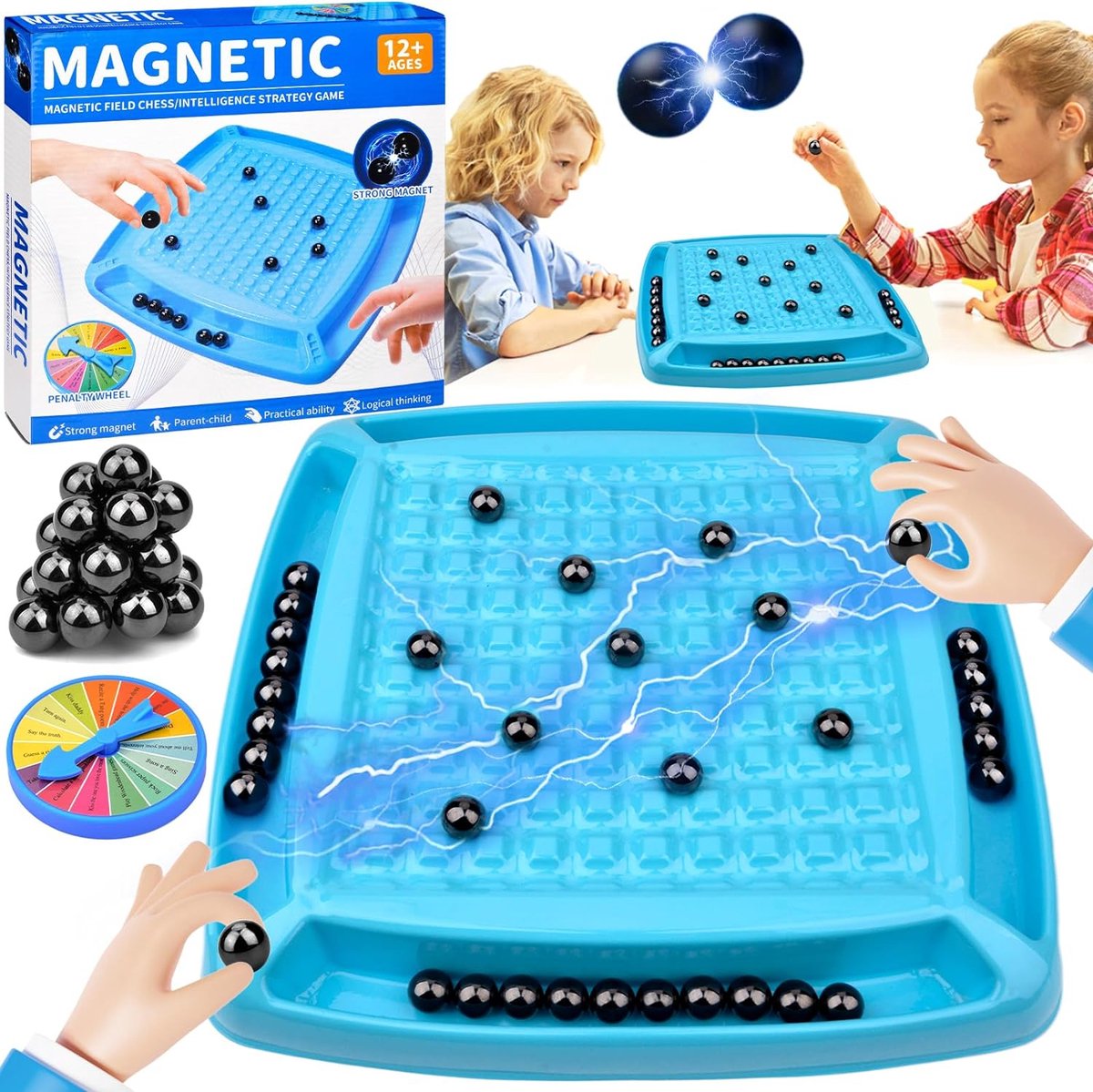 Magnetisch Schaakspel - Kluster Spel - Magnetisch Schaakbord - vechtschaakspel met magnetisch, Tacticalchess Magnetisme versus schaken tafel-magneetspel, magnetisch steenbordspel - 30 Magneten