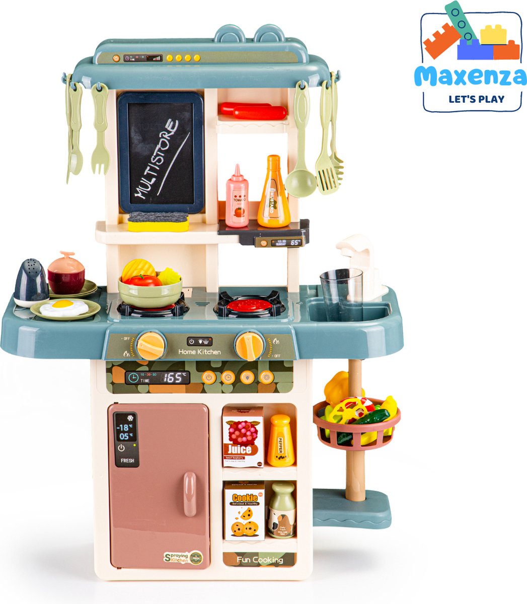 Maxenza HC483303 Interactieve Speelkeuken – 42 Delig - Met Echt Stoom – Water – Verlichting & Realistische Geluiden – Voor Kinderen Vanaf 3 Jaar