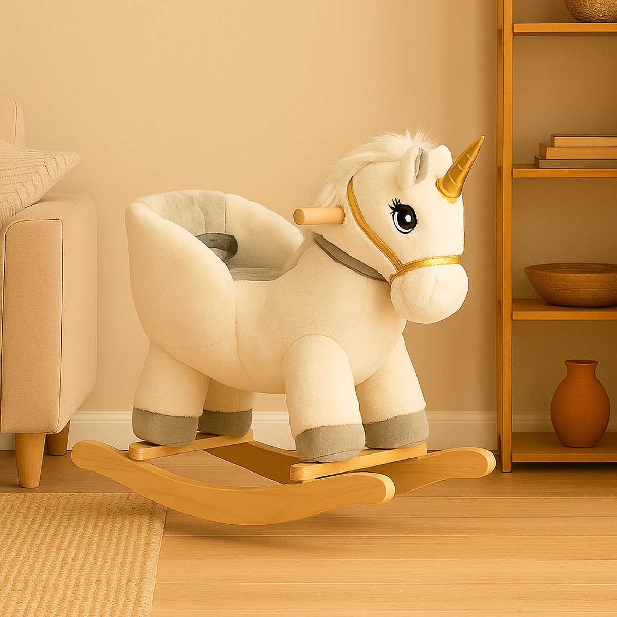 Maxx Kidz Hobbelpaard Eenhoorn - Houten Schommelpaard - 48 x 60 x 33 cm - Schommelstoel - Speelgoed voor Kinderen - Vanaf 3 Jaar - Wit