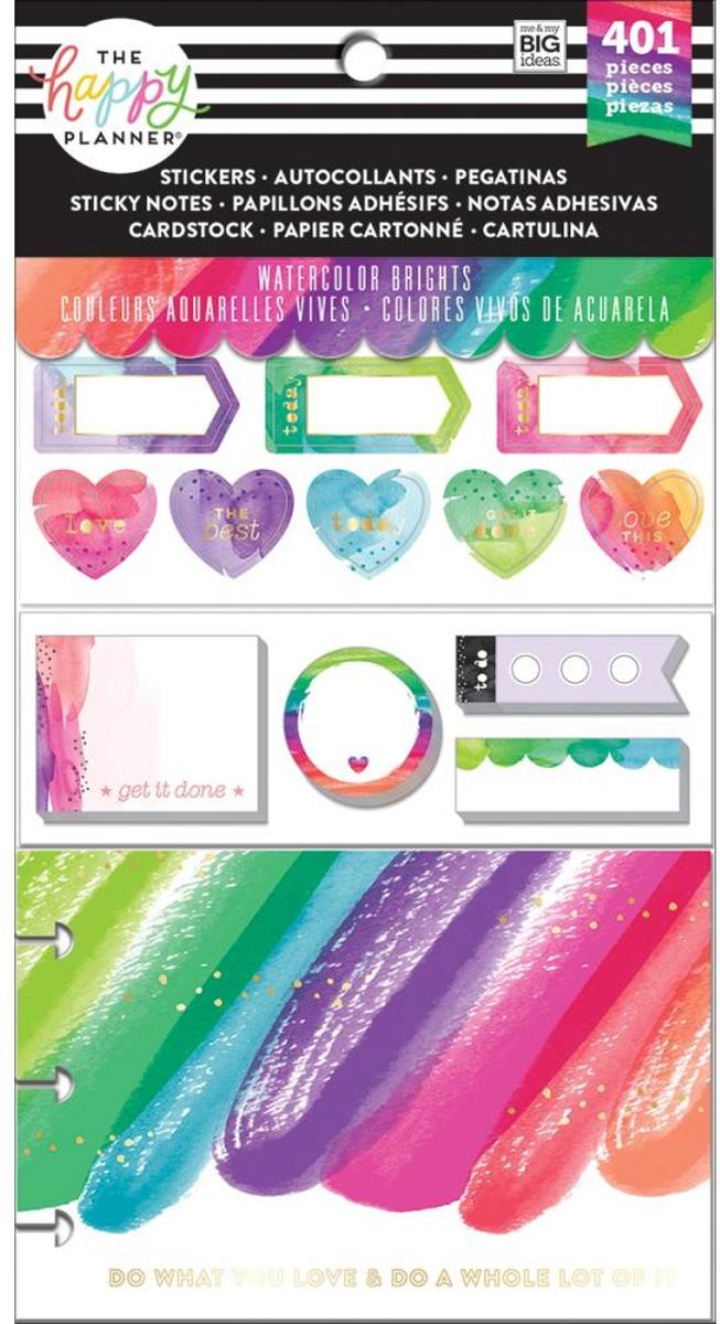 Me and My Big Ideas - Happy Planner Note Cards/Sticky Note Multi Pack - Watercolored Brights - 401Pieces