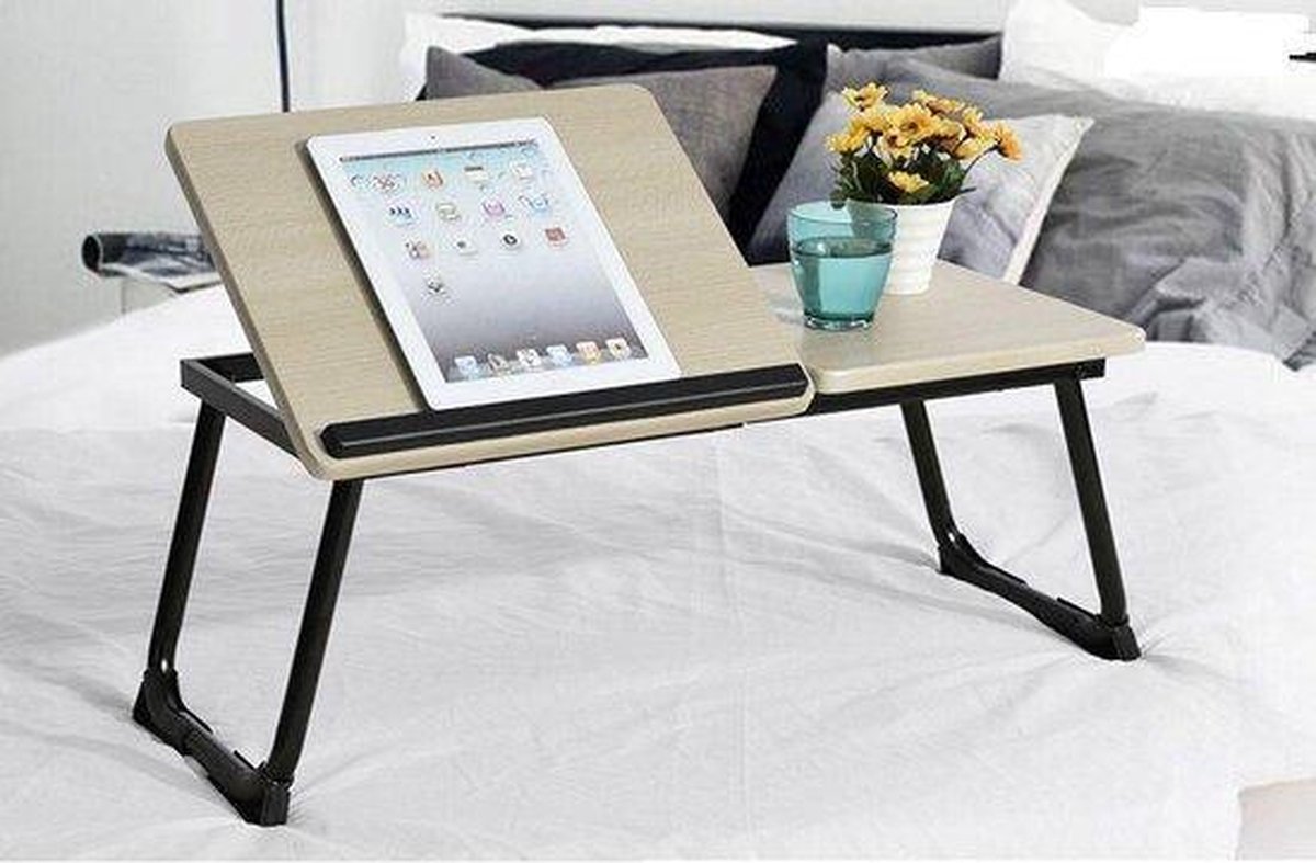 Verstelbare Laptoptafel Houtkleur - Bedtafels, laptoptafel verstelbaar - Schoottafel laptop - Laptopstandaard verstelbaar - notebookstandaard