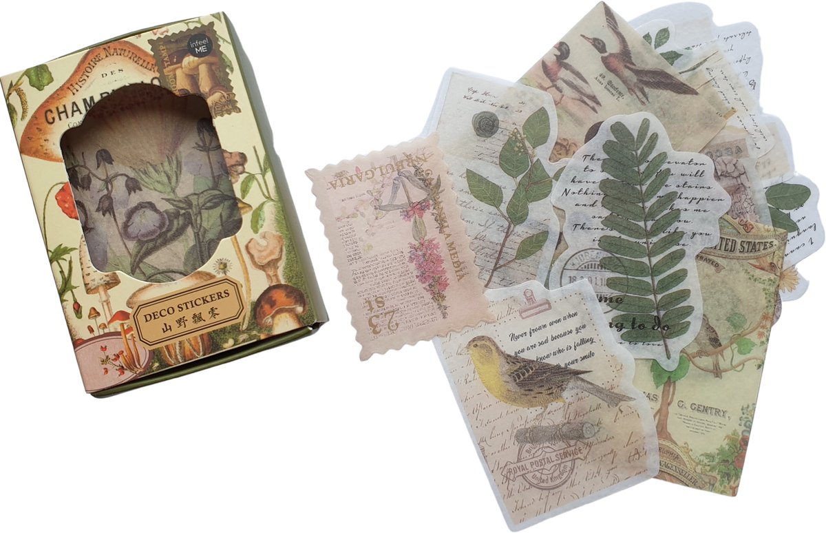 Vintage Stickers - 100 stuks - Nature - Bloemen - Planten - Paddenstoelen - Bladeren - Takjes Sticker - Leuk voor o.a Bulletjournal, Scrapbooking en Kaarten Maken.