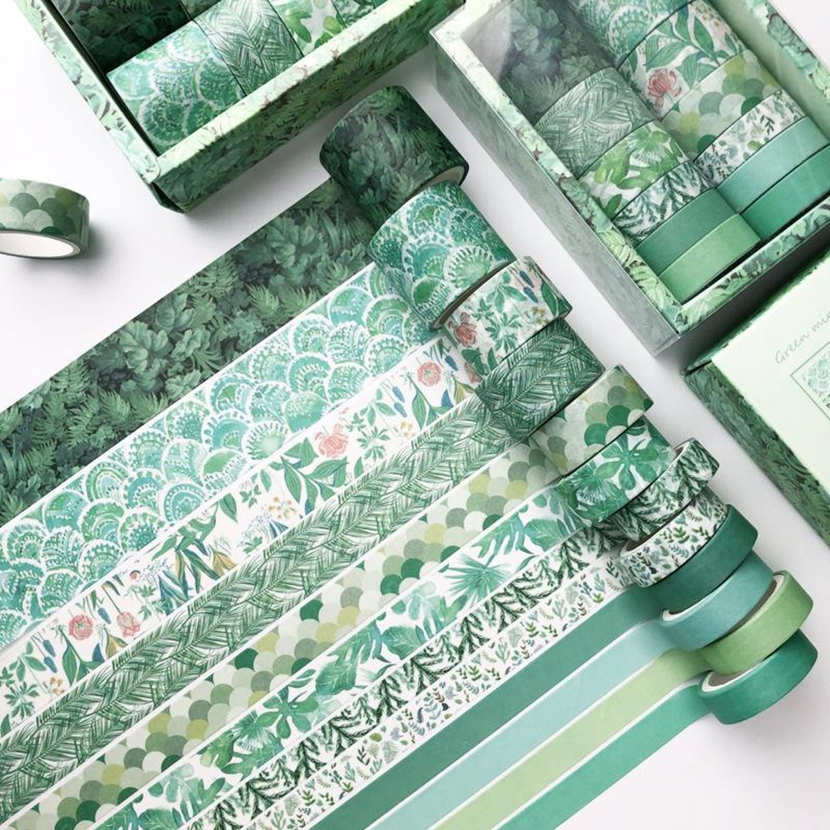 Washi Tape set Botanical Green / Mint - 12 rollen Masking Tape