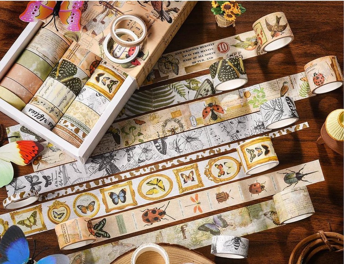 Washi tape set - Insect Portrait - 20 rollen - - Masking tape - Leuk voor o.a. bulletjournal, scrapbooking, in agendas en voor het maken van kaarten