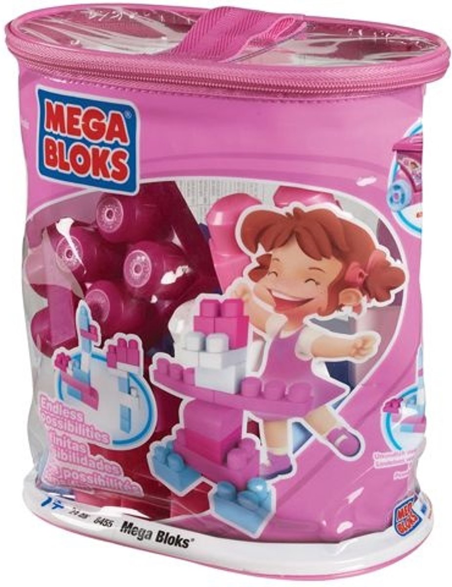 Mega Bloks First Builders 24 Maxi blokken met tas - Roze