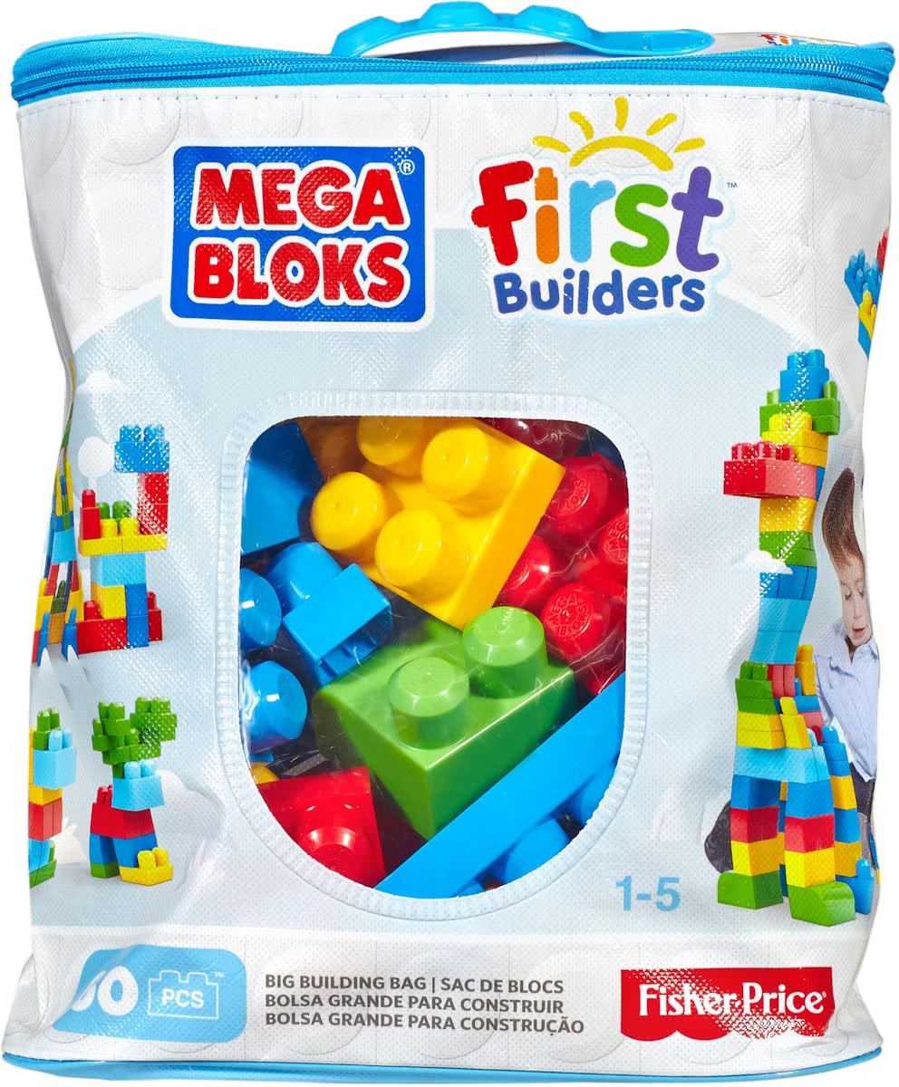   First Builders 60 Maxi blokken met tas - Blauw - Contructiespeelgoed