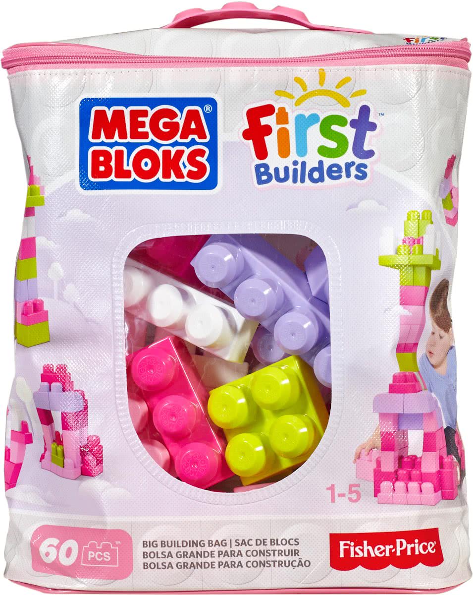 Mega Bloks First Builders 60 Maxi blokken met tas  Roze - Constructiespeelgoed