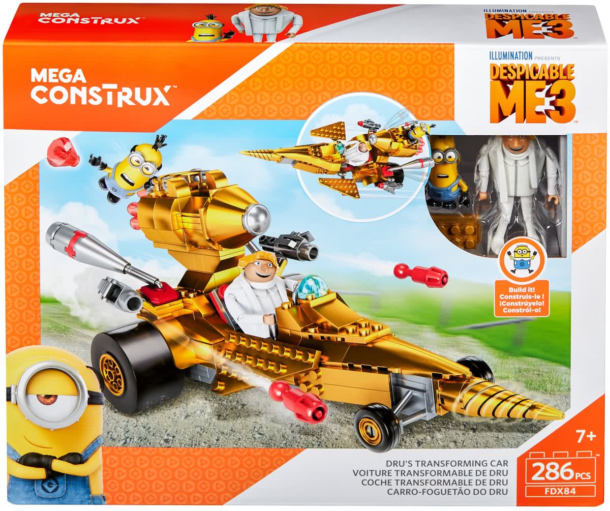 Mega Bloks Minions 3 Drus Transformerende Auto - Constructiespeelgoed