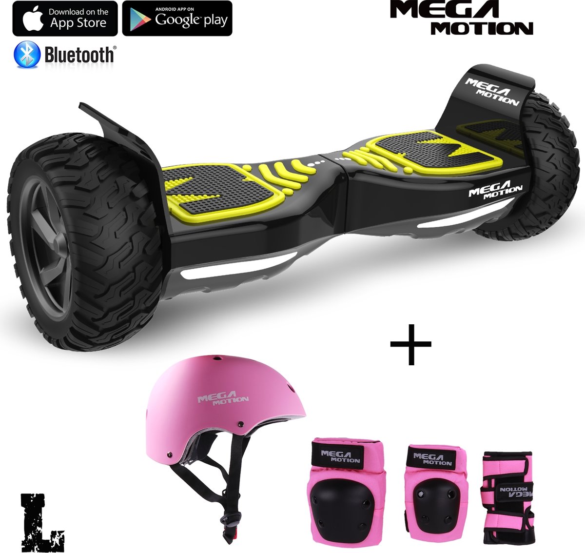 Mega Motion Hoverboard Hummer 8.5 inch SUV Hoverboard Zwart + Verstelbare Veiligheid Beschermende uitrusting 7-delige set - ROZE/L