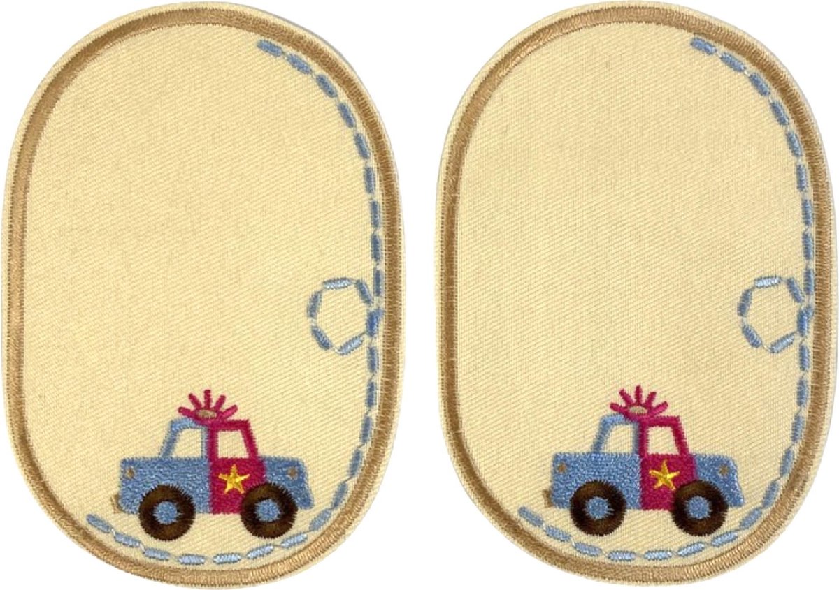 Beige Elleboog Knie Strijk Stukken Patches Politieauto H 8 x B 11.5 cm