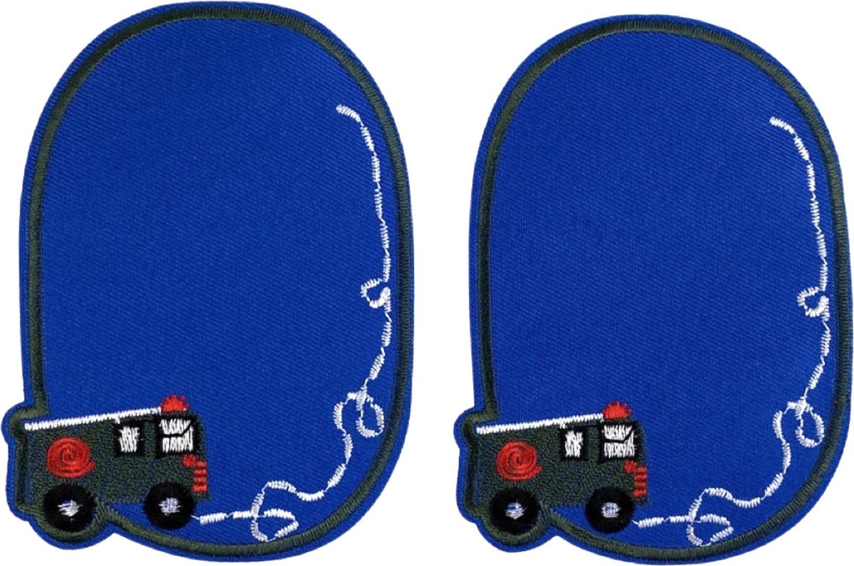 Blauwe Elleboog Knie Strijk Stukken Patches Brandweerauto H 11.5 x B 8 cm