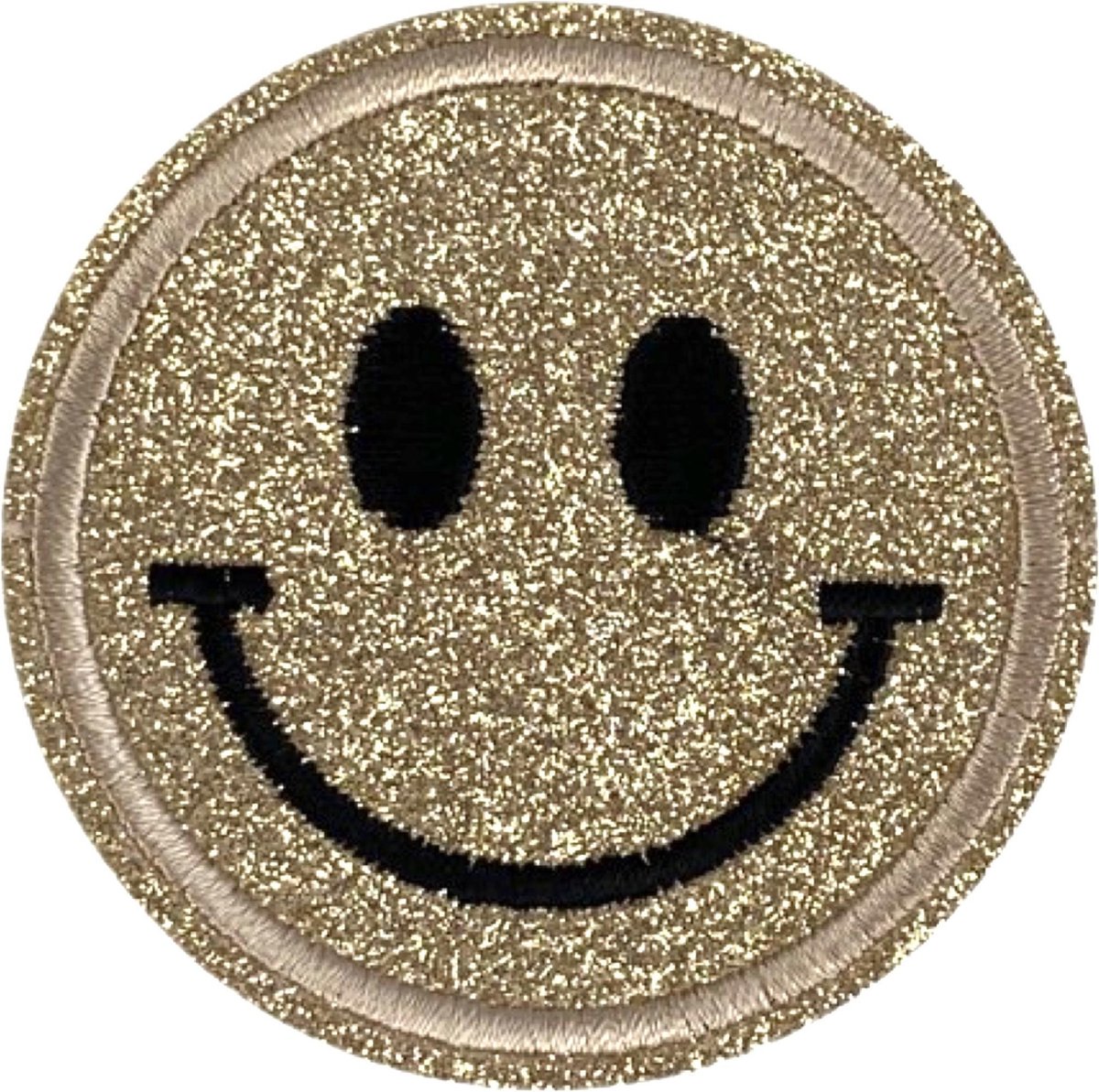 Champagne Goudkleurige Glitter Smiley Emoji Strijk Embleem Patch 6.4 cm diameter