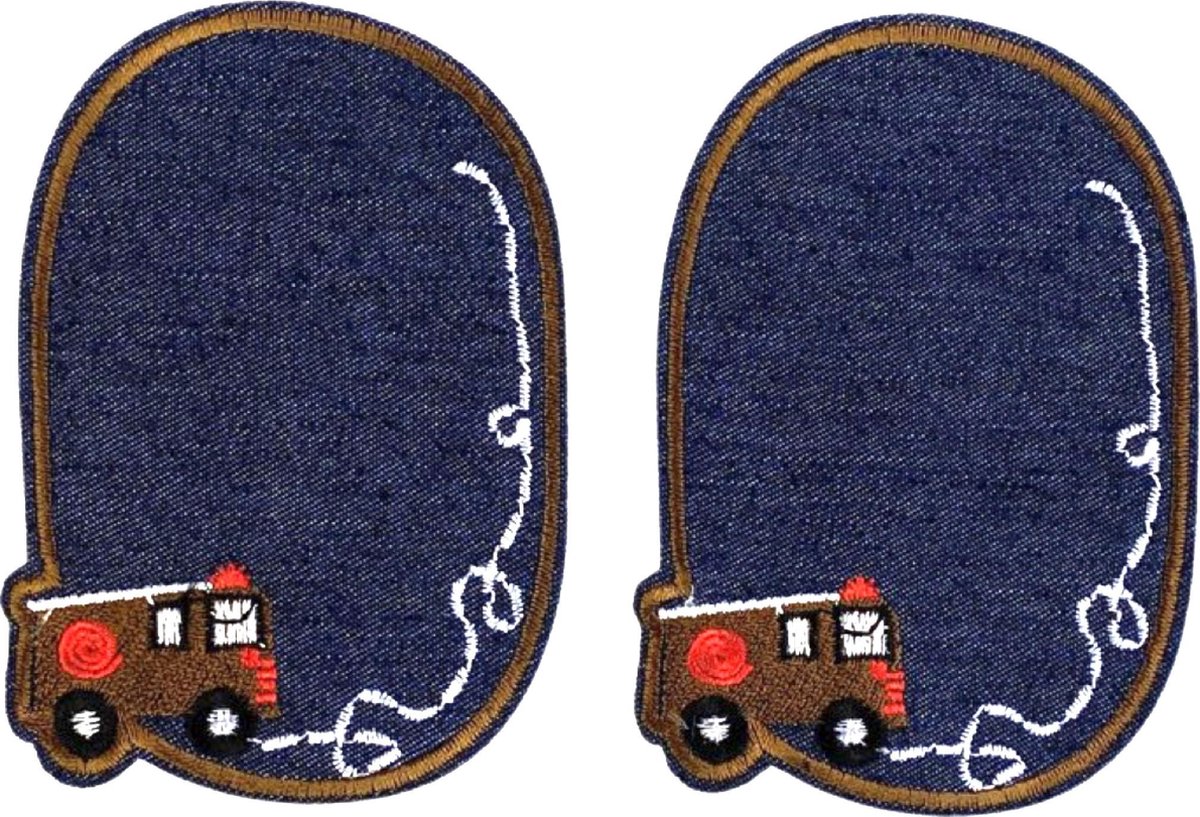 Denim Blauwe Spijkerstof Elleboog Knie Strijk Stukken Patches Brandweerauto H 11.5 x B 8 cm