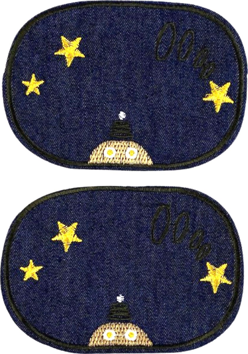 Denim Blauwe Spijkerstof Elleboog Knie Strijk Stukken Patches UFO Sterren H 8 x B 11 cm