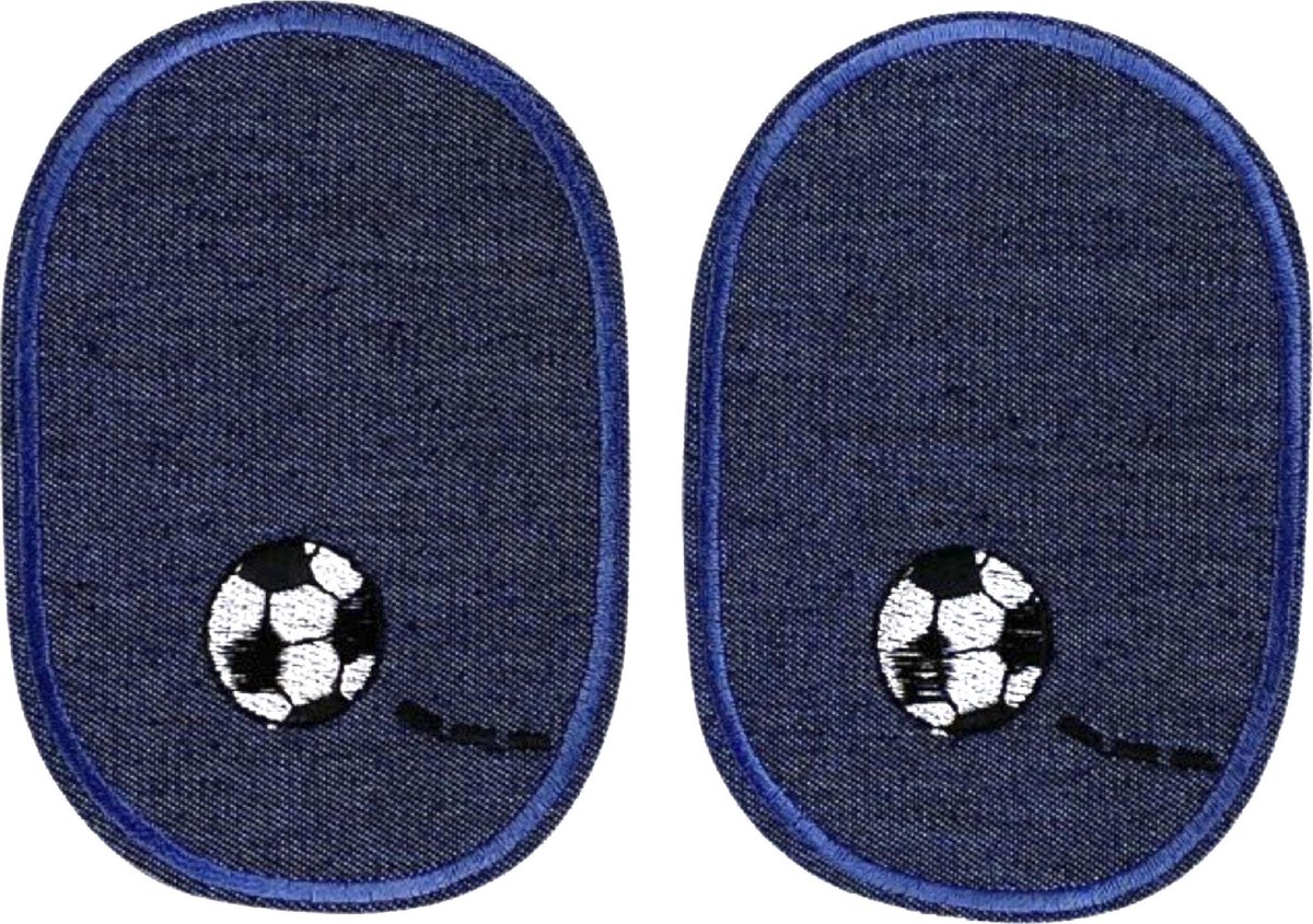 Denim Blauwe Spijkerstof Elleboog Knie Strijk Stukken Patches Voetbal H 11.5 x B 8 cm