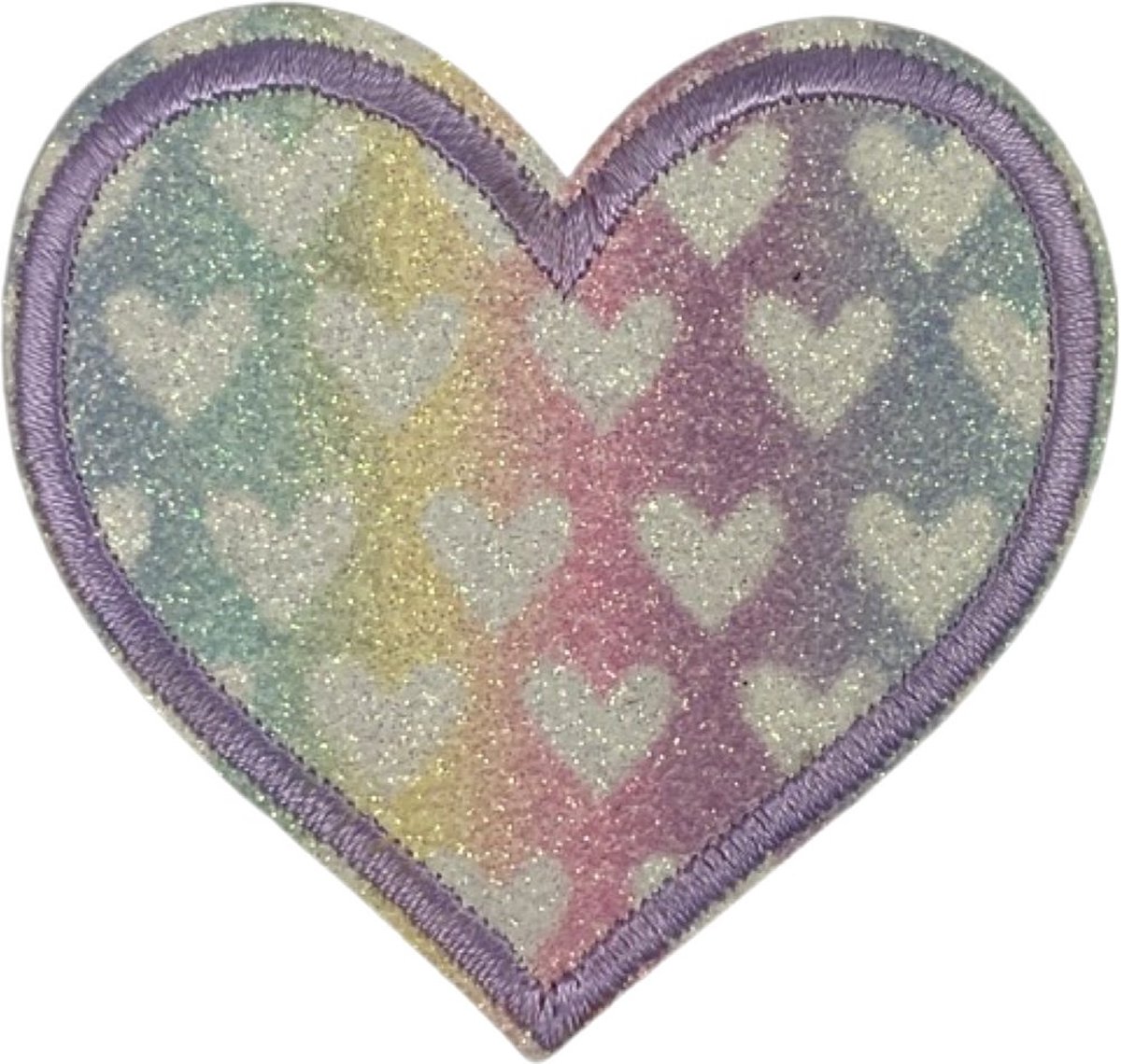 Gekleurd Glitter Hartje Strijk Embleem Patch H 6.3. x B 6.6 cm