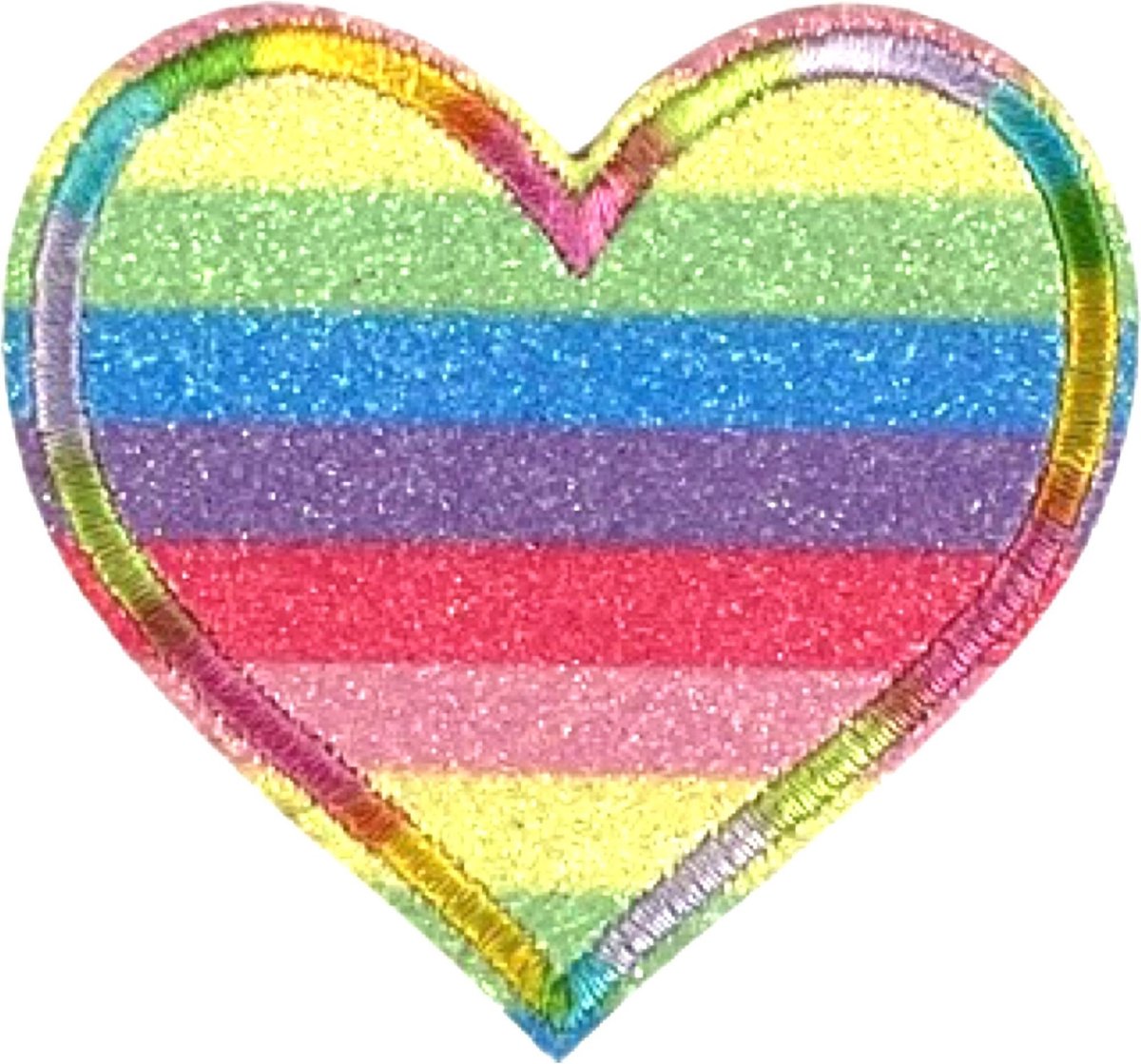 Glitter Hartje Regenboog Kleuren Strijk Embleem Patch H 6.3. x B 6.6 cm