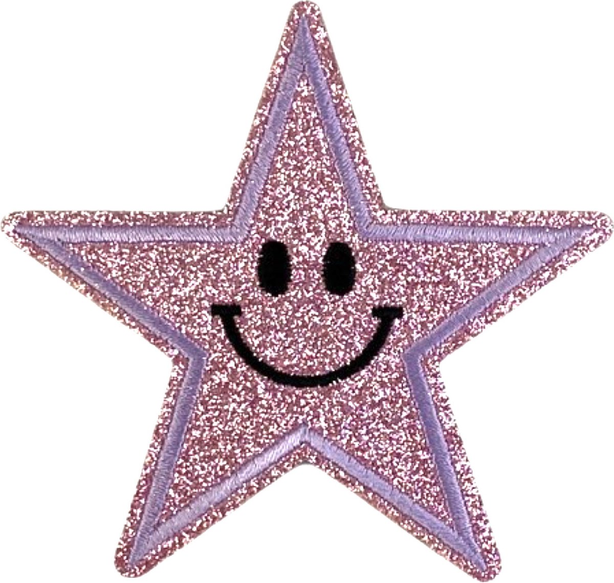 Licht Roze Glitter Smiley Ster Strijk Embleem Patch 9 x 9 cm