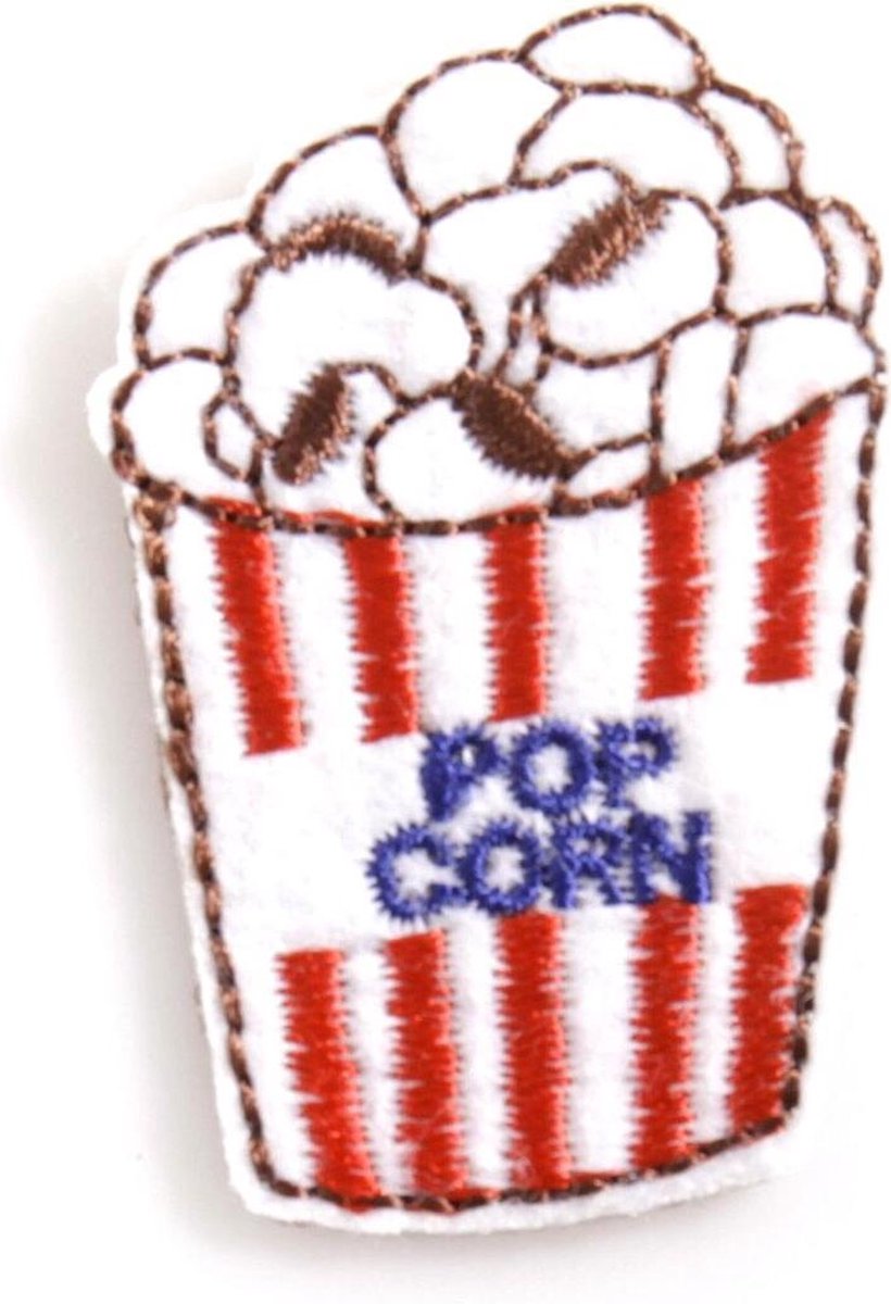 MegaMooi Beker Met Popcorn Tekst Strijk Embleem Patch 3,5 x 5 cm