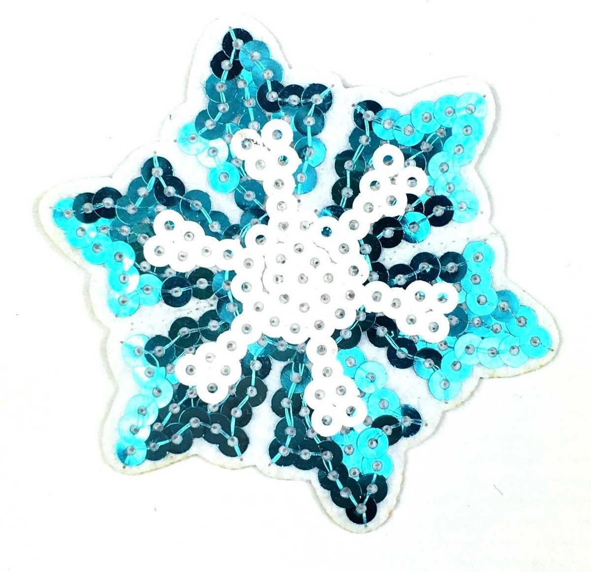 MegaMooi Blauwe Witte Paillette Sneeuw IJskristal Strijk Embleem Patch 8 x 8 cm