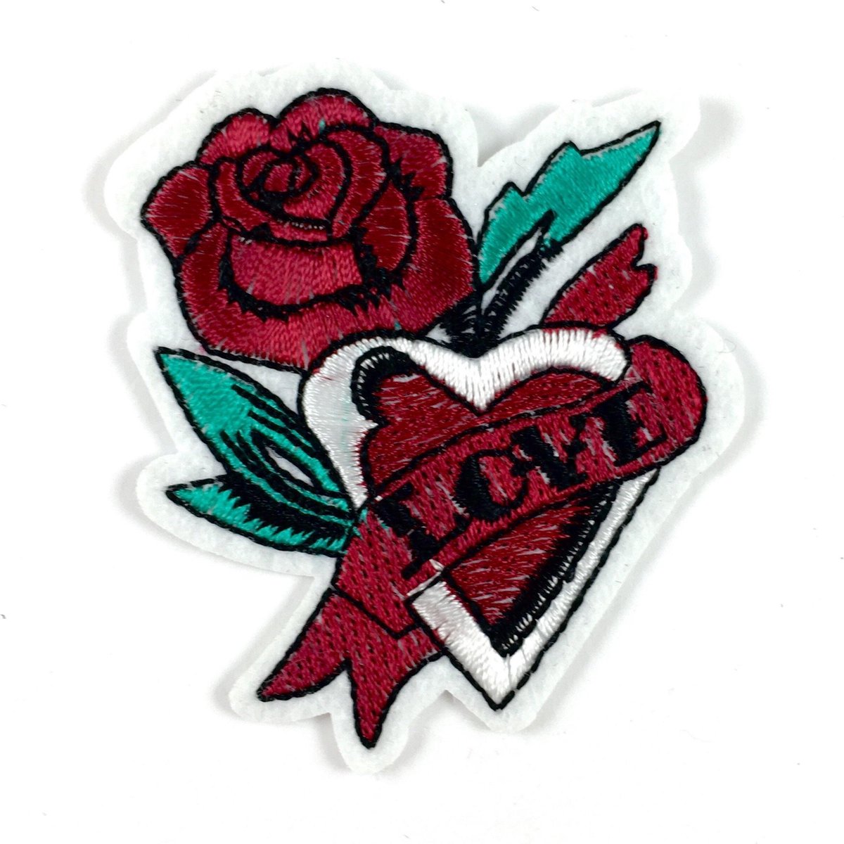 MegaMooi Bordeaux Rode Tattoo Patch Met Hart Bloem En Love Tekst 7 x 6 cm