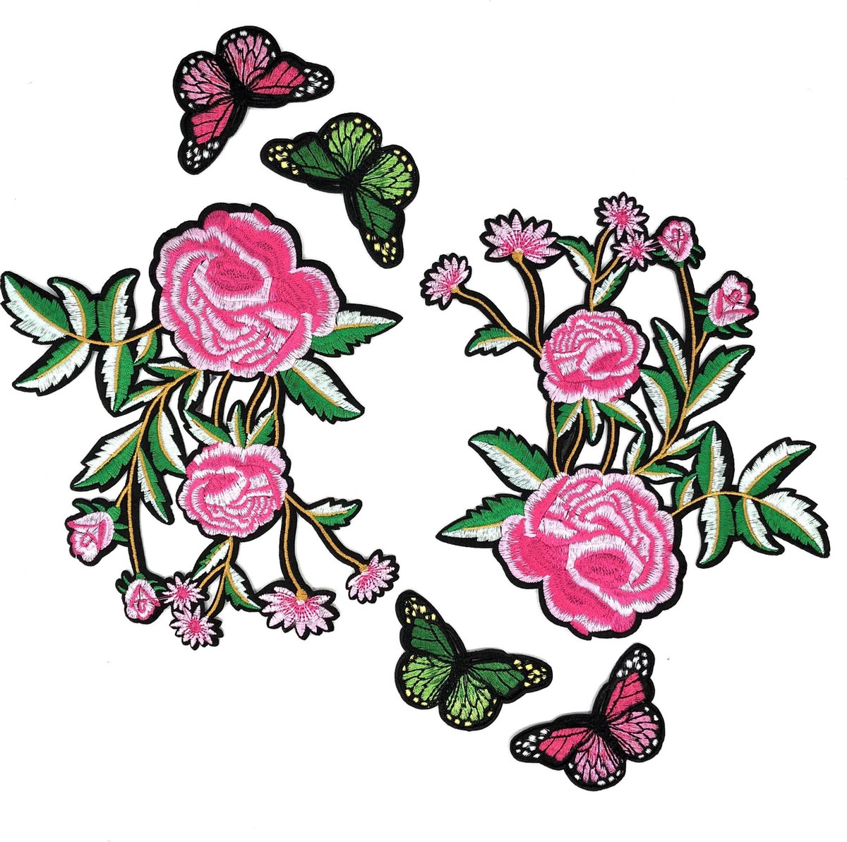 MegaMooi Butterflys On Pink Roses Strijk Patch Set 6 patches