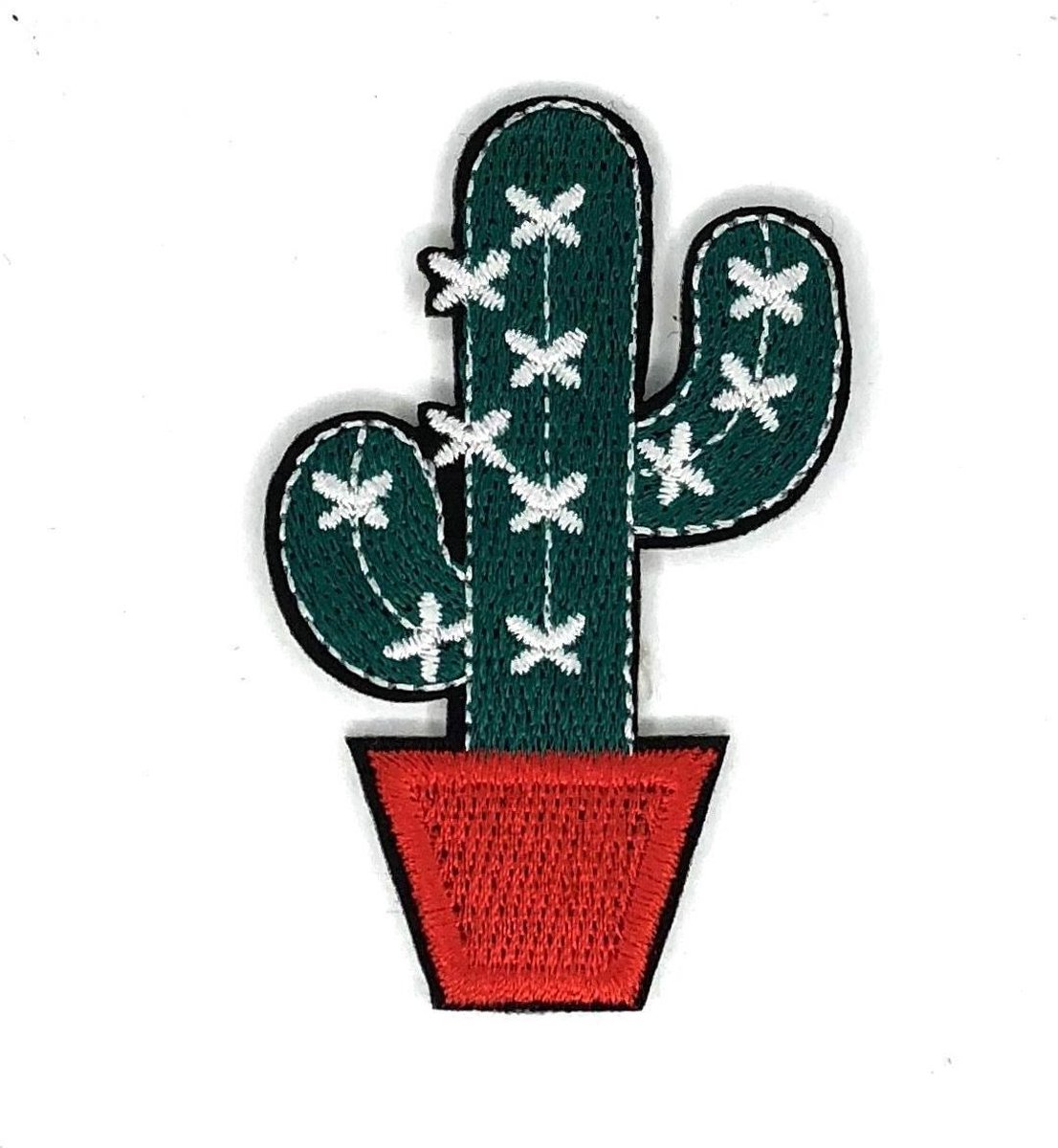 MegaMooi Cactus Met Witte Stekels In Rode Pot Strijk Patch 6,1 x 4,3 cm