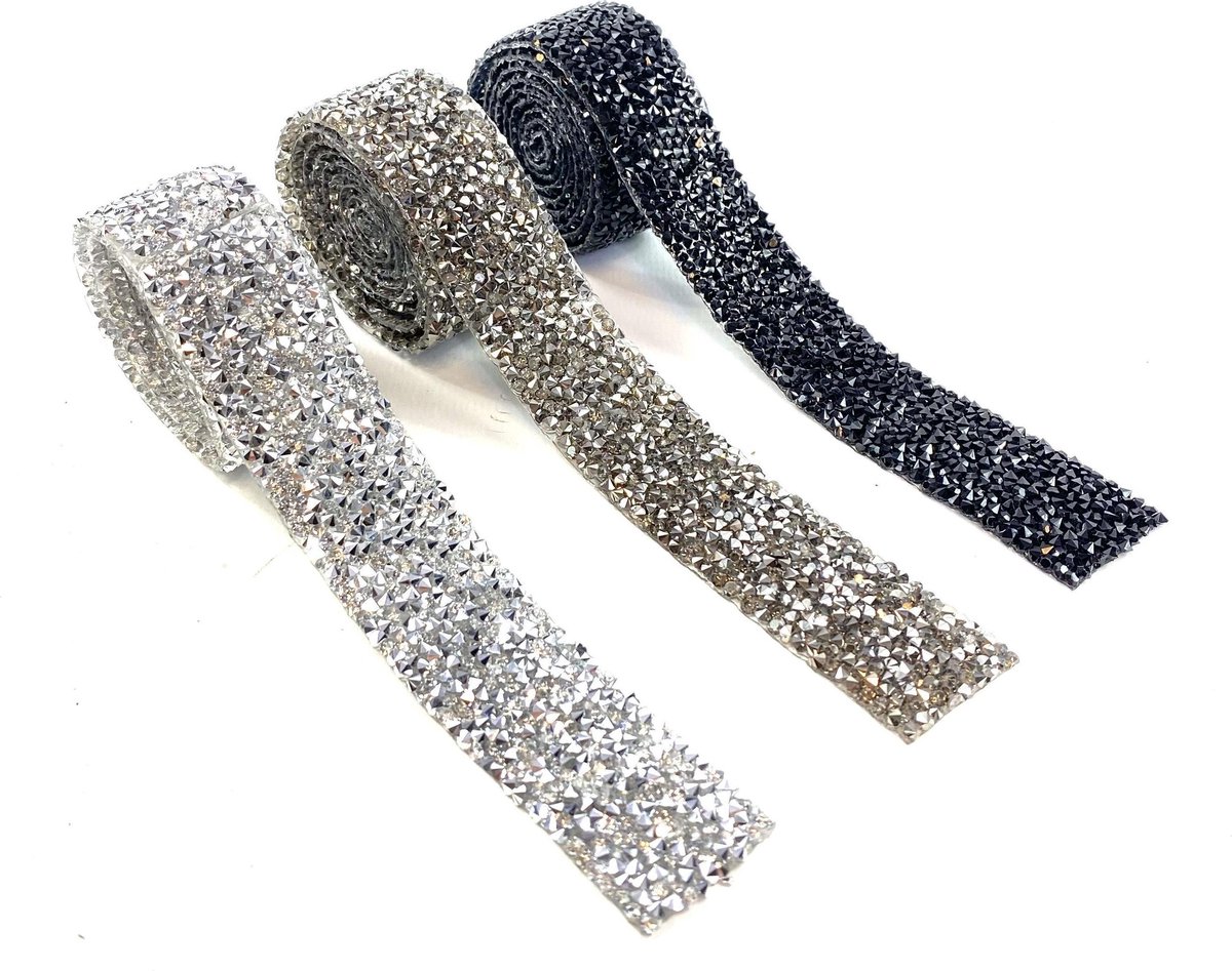 MegaMooi Crystal Rhinestone Strass Hot Fix Strijk Tape Band Patch 2,1 cm Crystal Grijs