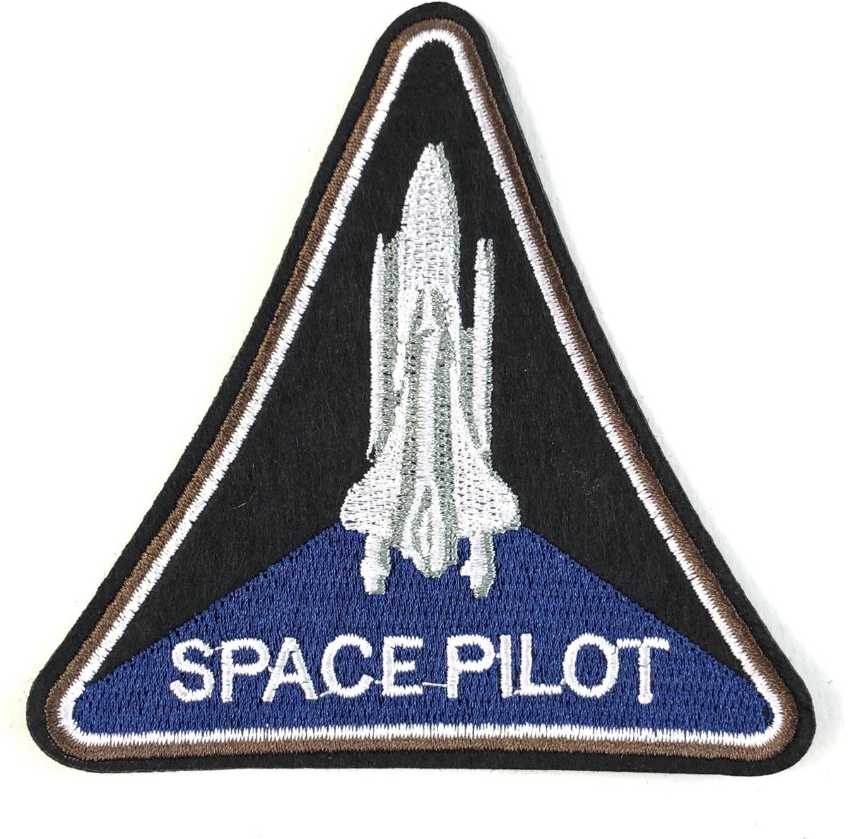 MegaMooi Driehoekig Space Pilot Tekst Embleem Met Space Shuttle Strijk Patch 9,8 x 10,5 cm