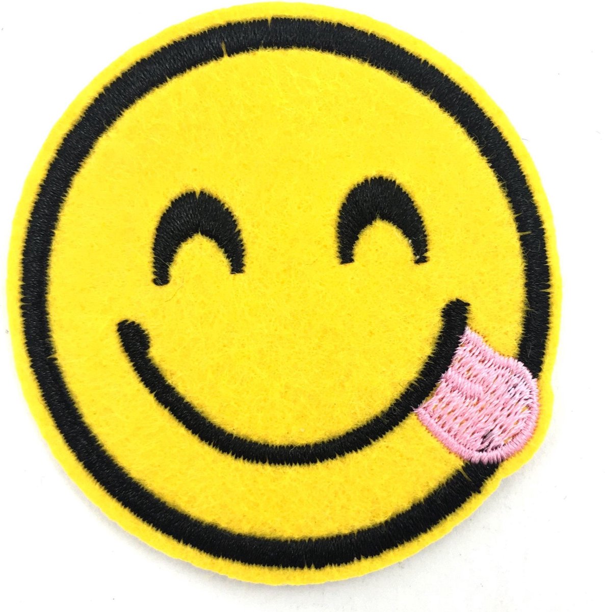 MegaMooi Emoji Strijk Patch Met Roze Uitgestoken Tong diameter 6,5 cm