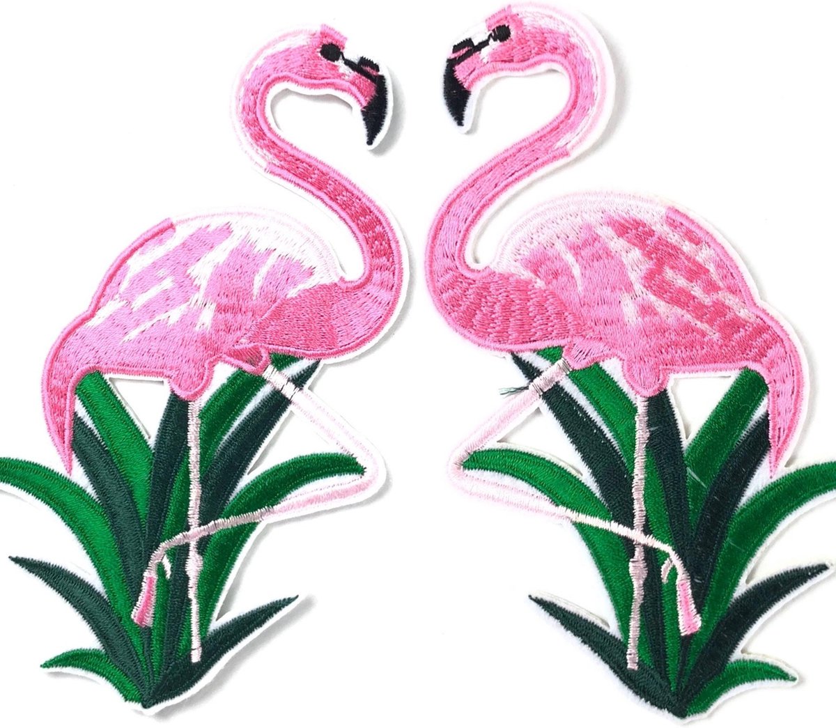 MegaMooi Fel Roze Flamingo Strijk XL Embleem Links en Rechts 14 x 9 cm L+R