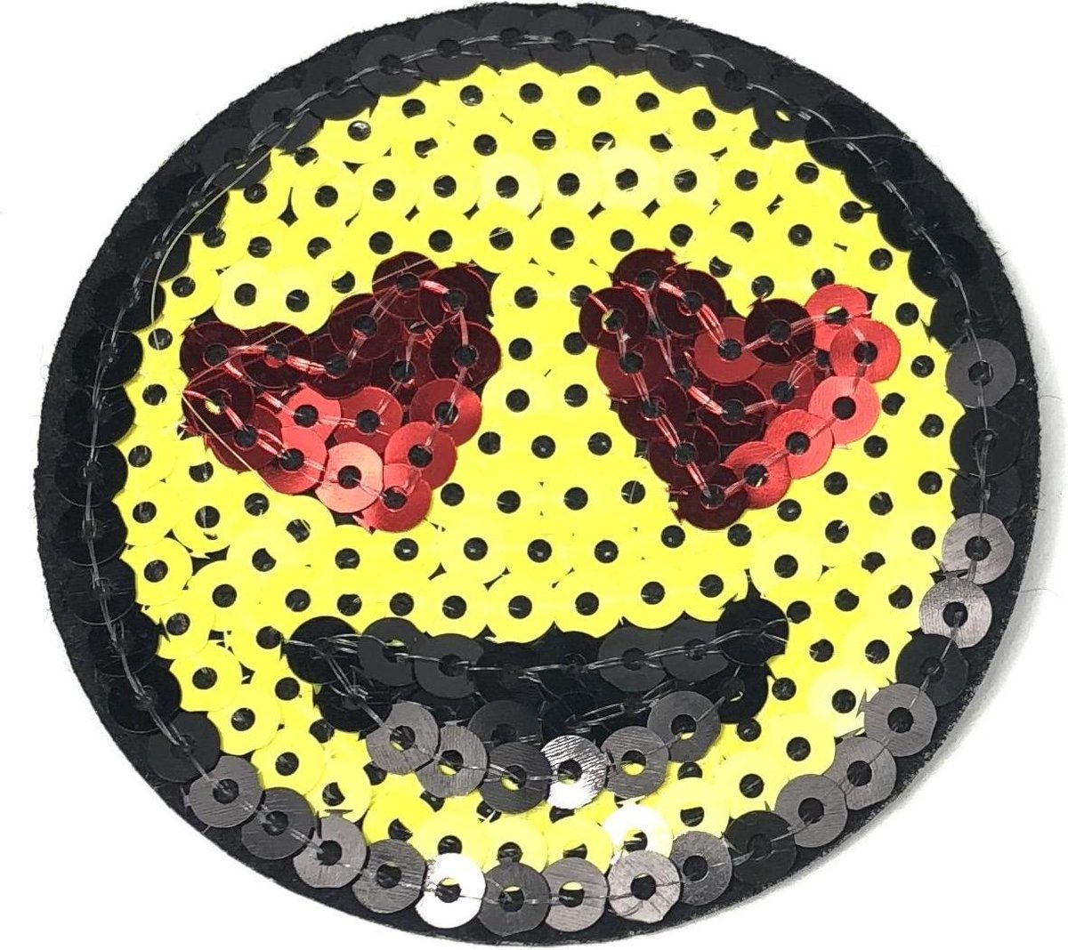 MegaMooi Gele Paillette Smiley Emoji Patch Met Hartjes Ogen 6,5 diameter