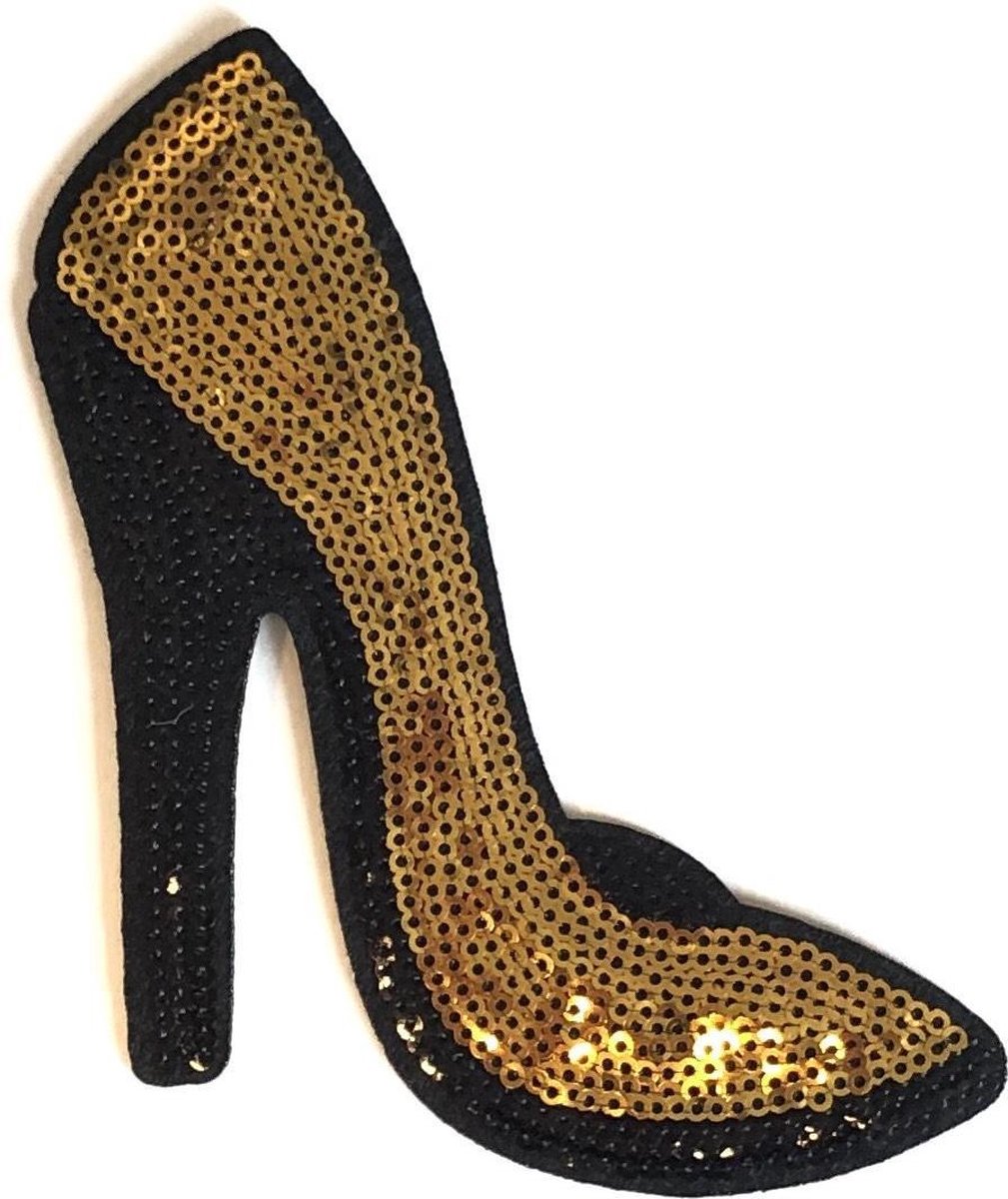 MegaMooi Goud Kleurige Paillette Pump Naaldhak Strijk Patch 14 x 11,5 cm