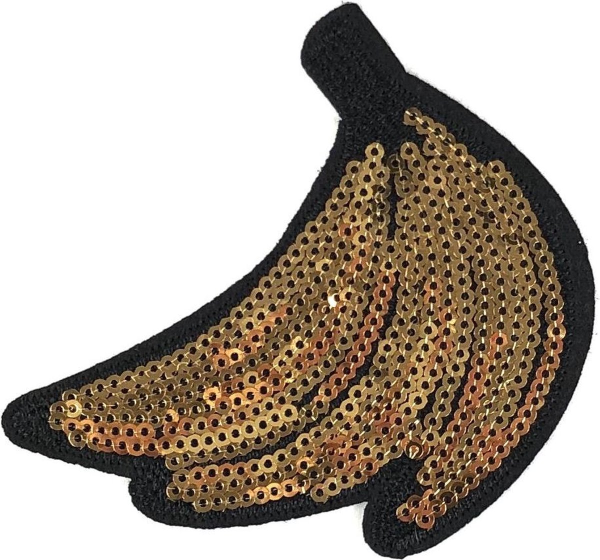 MegaMooi Goud Kleurige Pailletten Tros Bananen Strijk Patch 9 x 8,5 cm