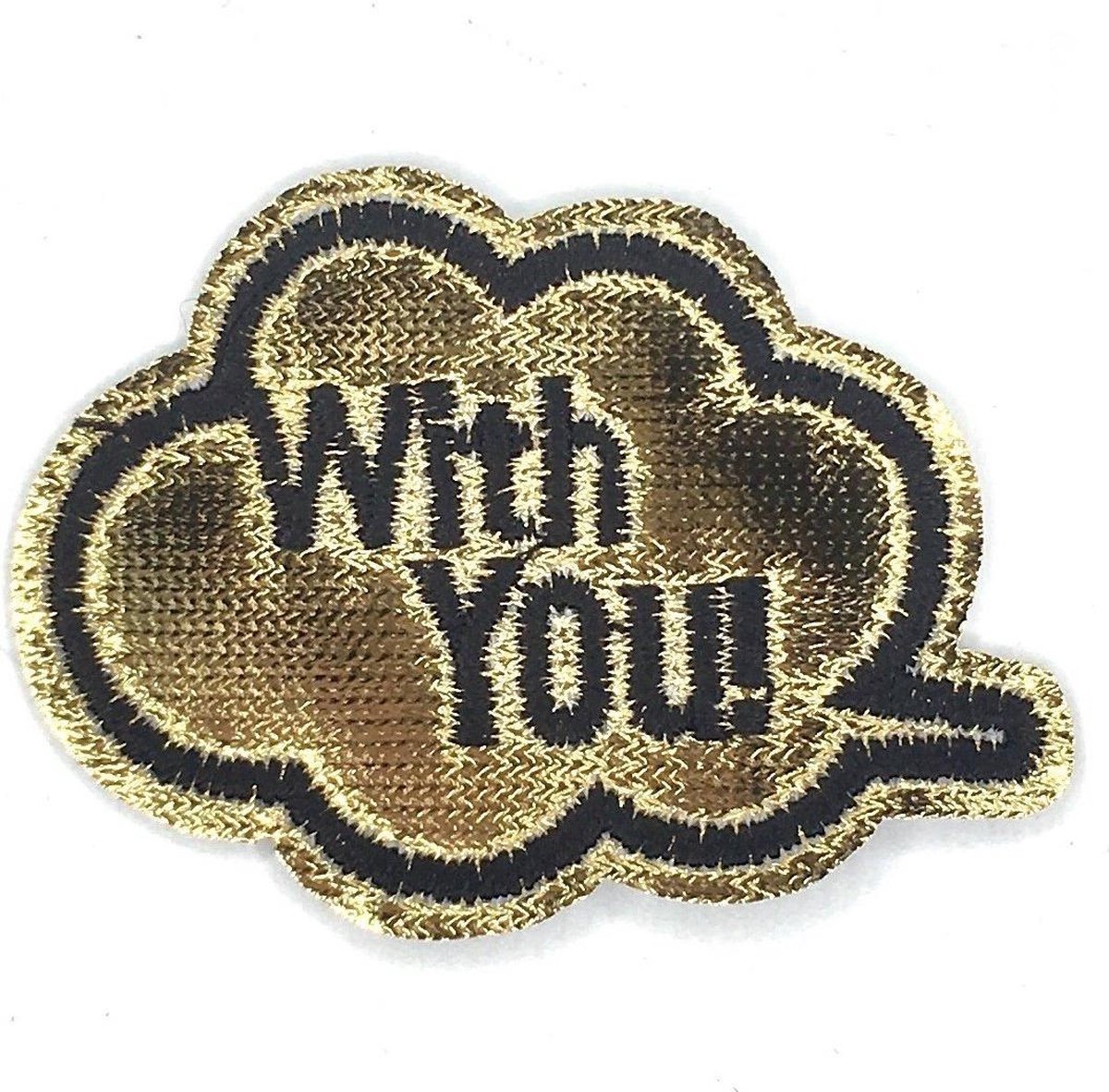 MegaMooi Goudkleurige Tekstwolk Met With You Tekst Strijk Patch 6 x 4,5 cm