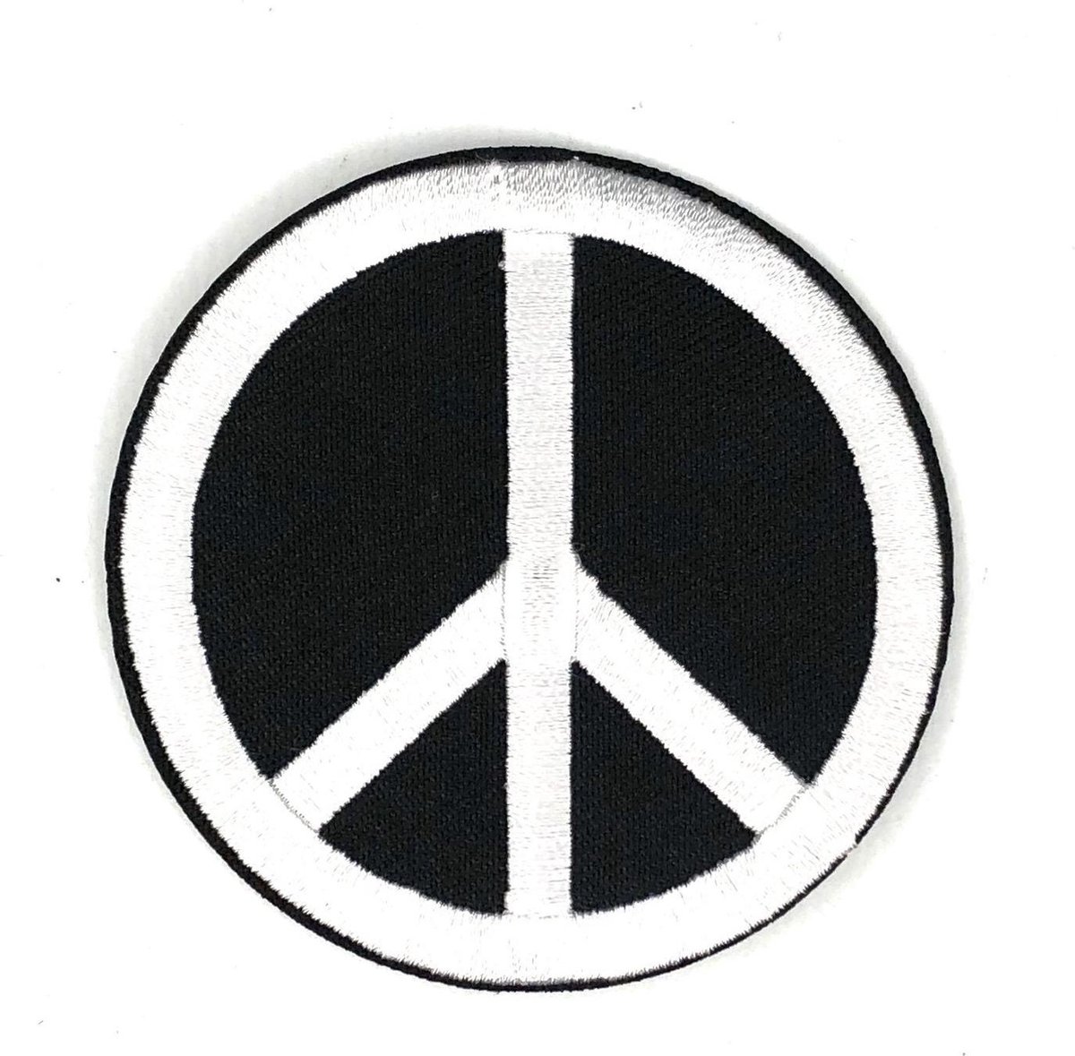 MegaMooi Grote Ronde Zwart Wit Peace Teken Strijk Patch 7 cm diameter