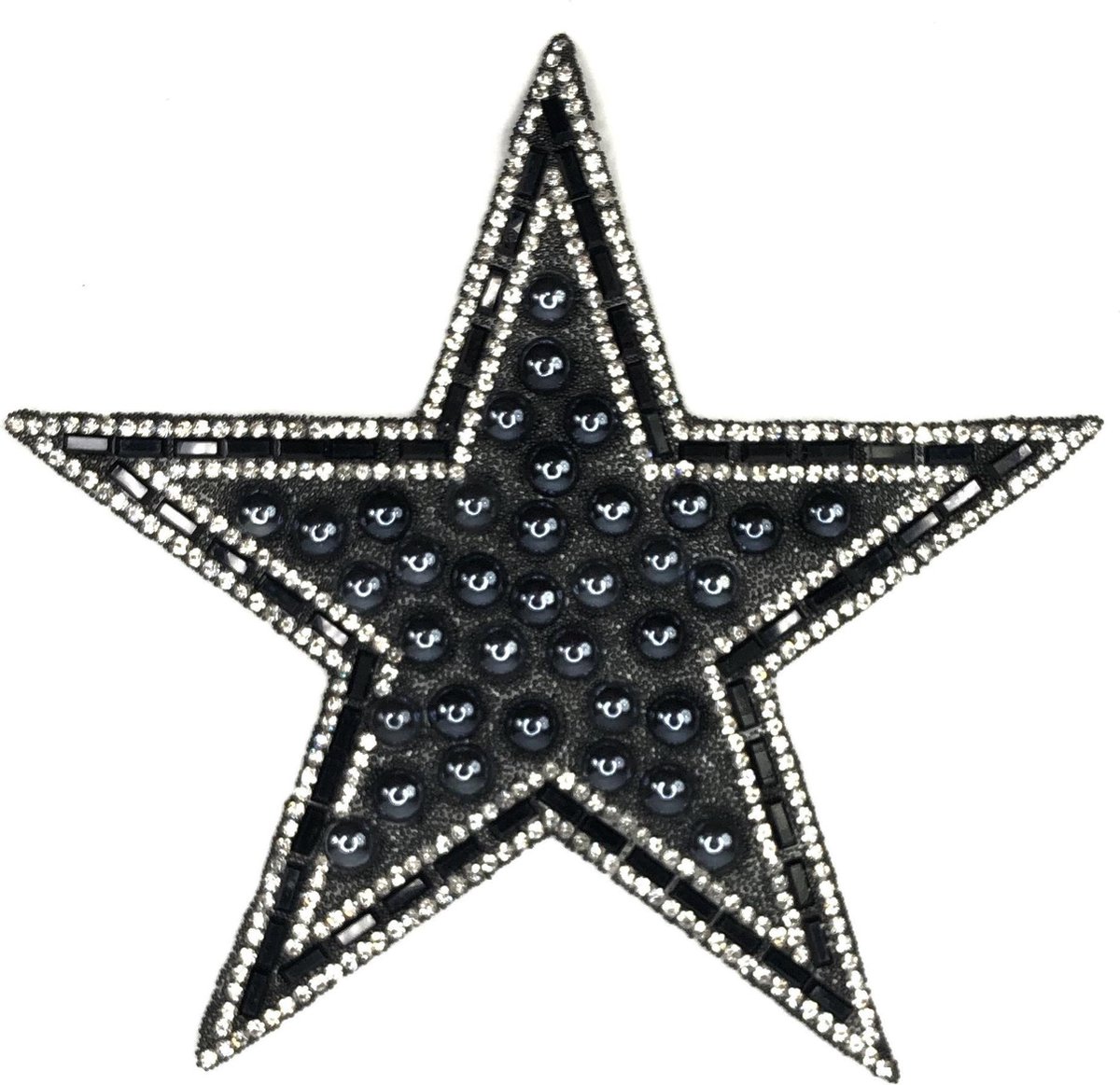 MegaMooi Grote Zwarte Strass Ster Strijk Patch 14,5 x 14,5 cm