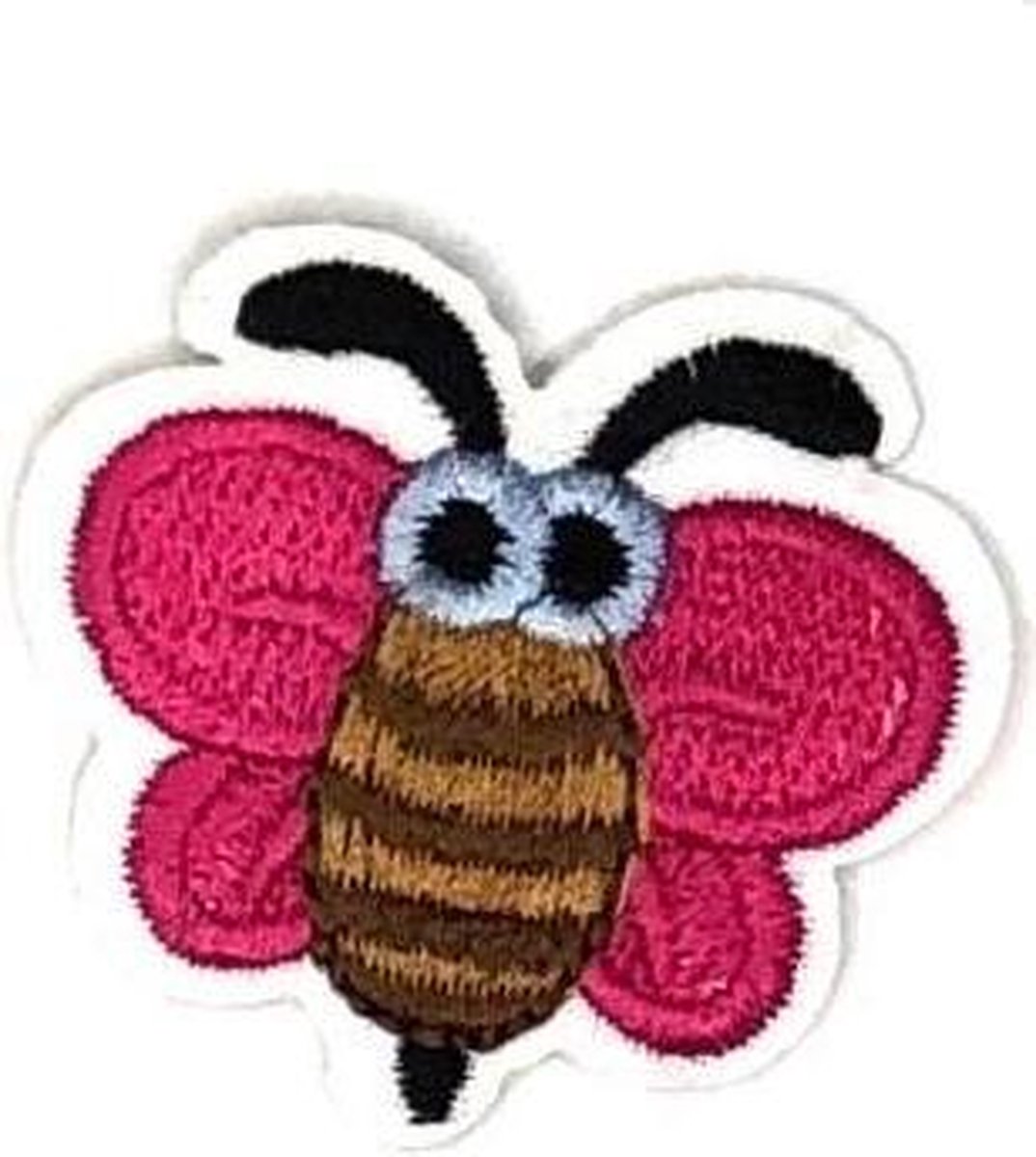 MegaMooi Kleine Bij Patch Met Bruin Lijfje En Roze Vleugels 4 x 3,5 cm