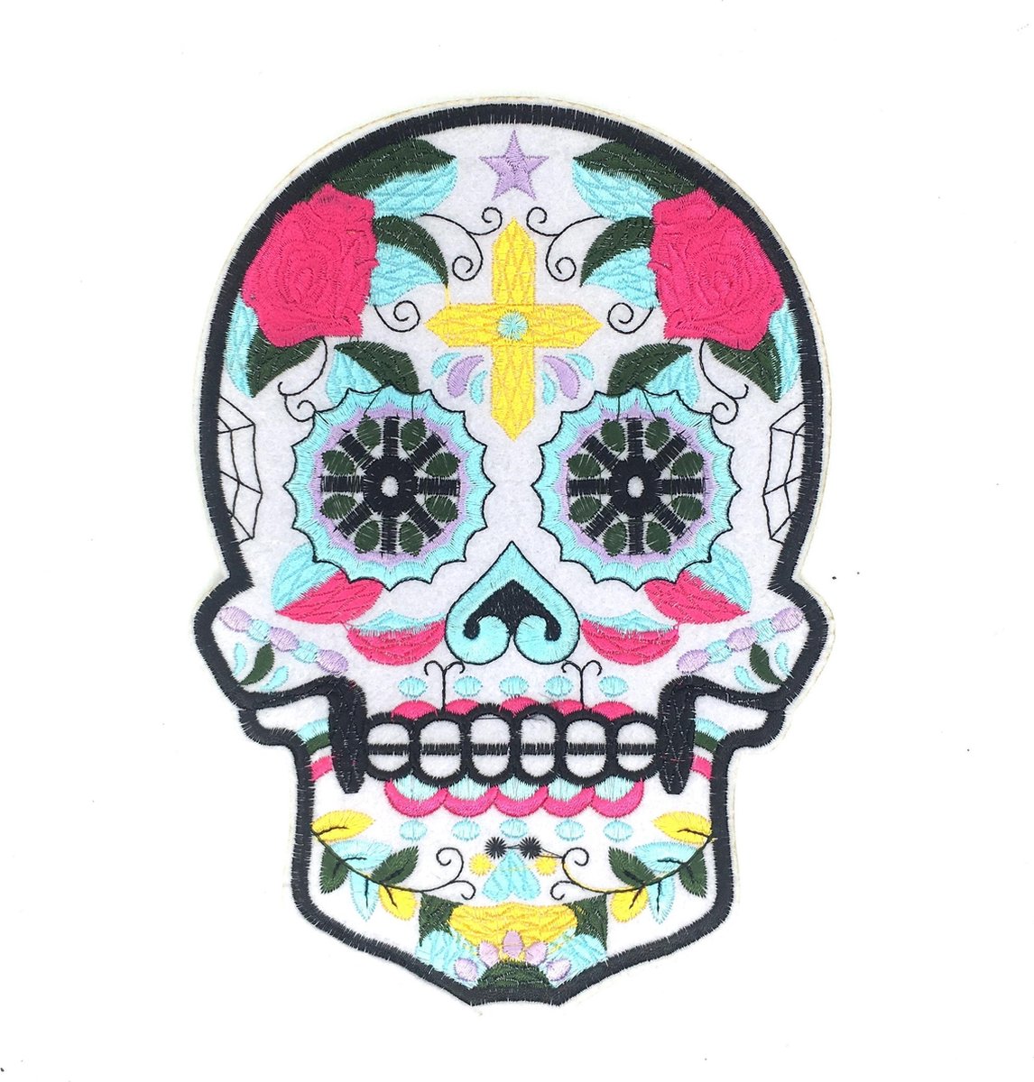 MegaMooi Kleurijke Sugar Skull Doodskop XXL Strijk Embleem Patch 23 x 16 cm