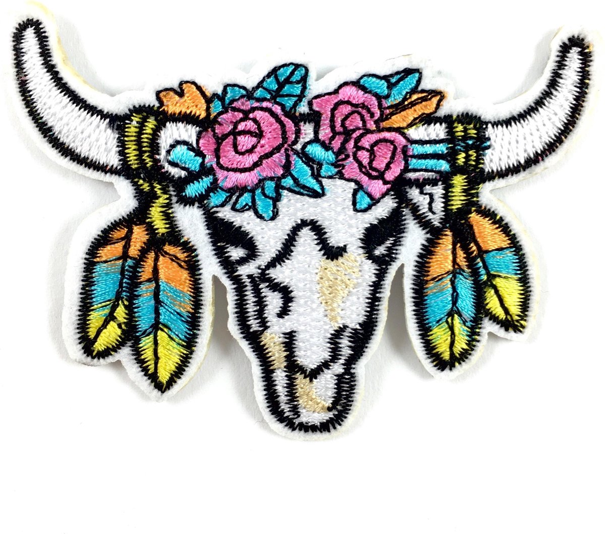 MegaMooi Kleurrijke geborduurde Buffel Doodskop Skull Strijk Patch 9 x 7,5 cm